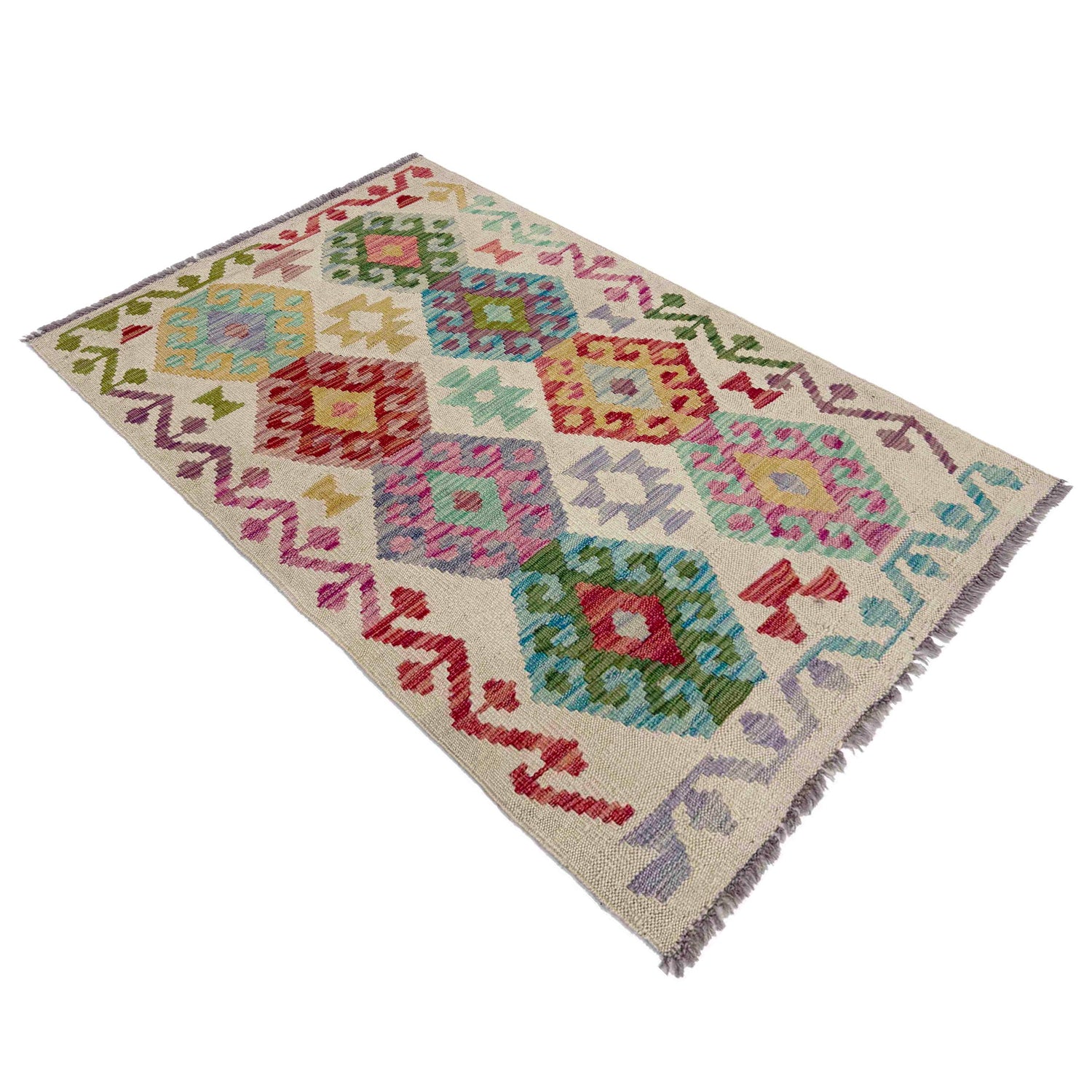 Hand Woven Wool Kelim 2' 6" x 4' 2" ft / 76 x 127 cm - No. R37972
