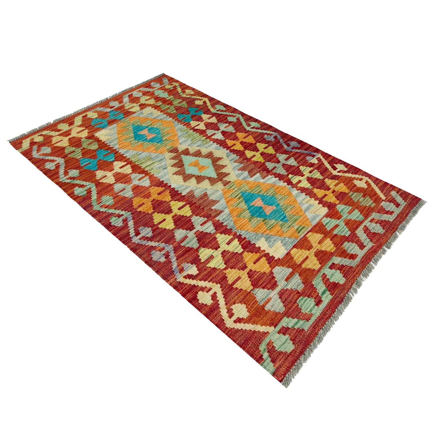 Handmade Turkish Design Wool Kilim 2' 7" x 4' 6" ft / 78 x 137 cm - No. R37973
