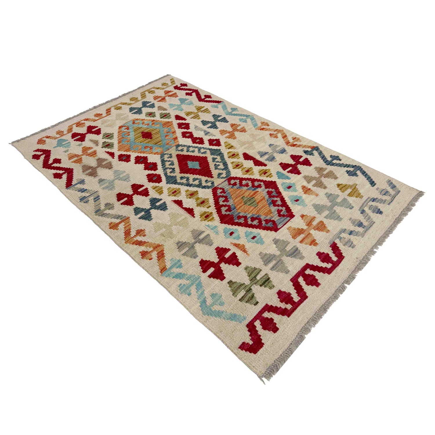 Handmade Afghan Vegetable Kilim 2' 7" x 4' 0" ft / 79 x 122 cm - No. R37976