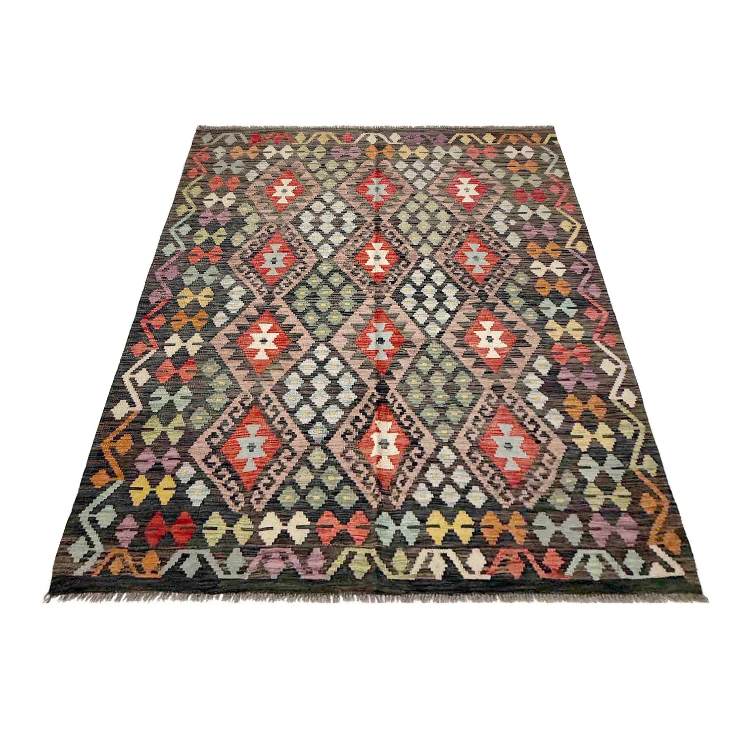 Hand Woven Wool Kelim 5' 1" x 6' 7" ft / 154 x 200 cm - No. R38052