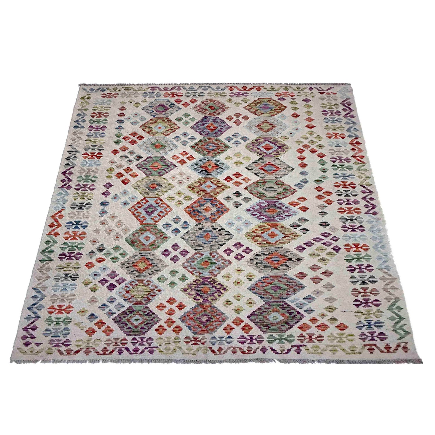 Handmade Turkish Design Wool Kilim 5' 0" x 7' 3" ft / 152 x 220 cm - No. R38061