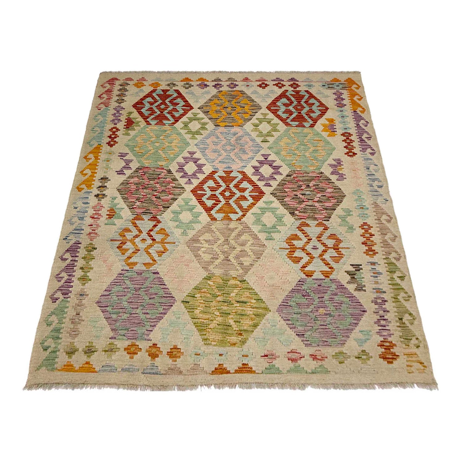 Hand Woven Wool Kelim 4' 10" x 6' 0" ft / 147 x 182 cm - No. R38288