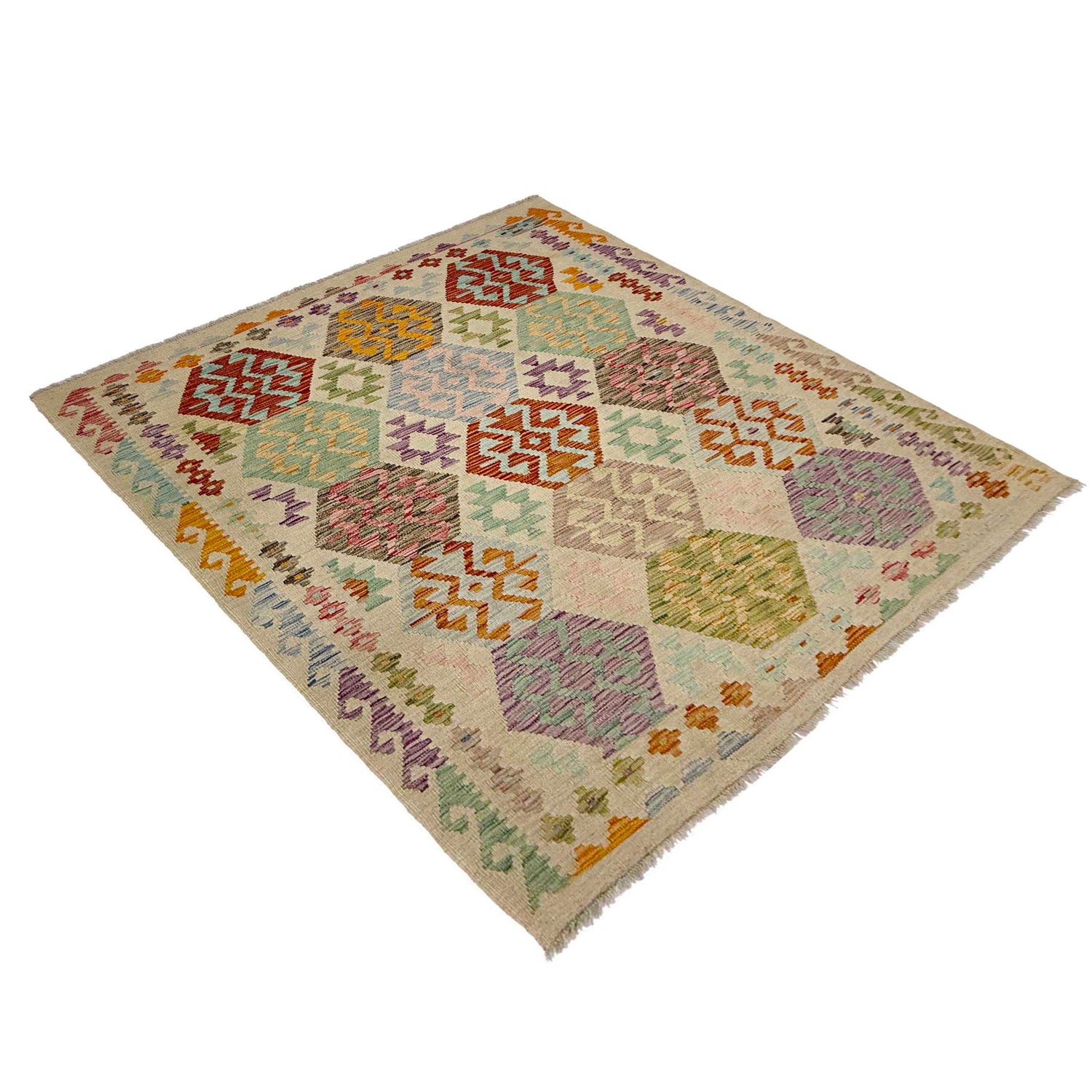 Hand Woven Wool Kelim 4' 10" x 6' 0" ft / 147 x 182 cm - No. R38288