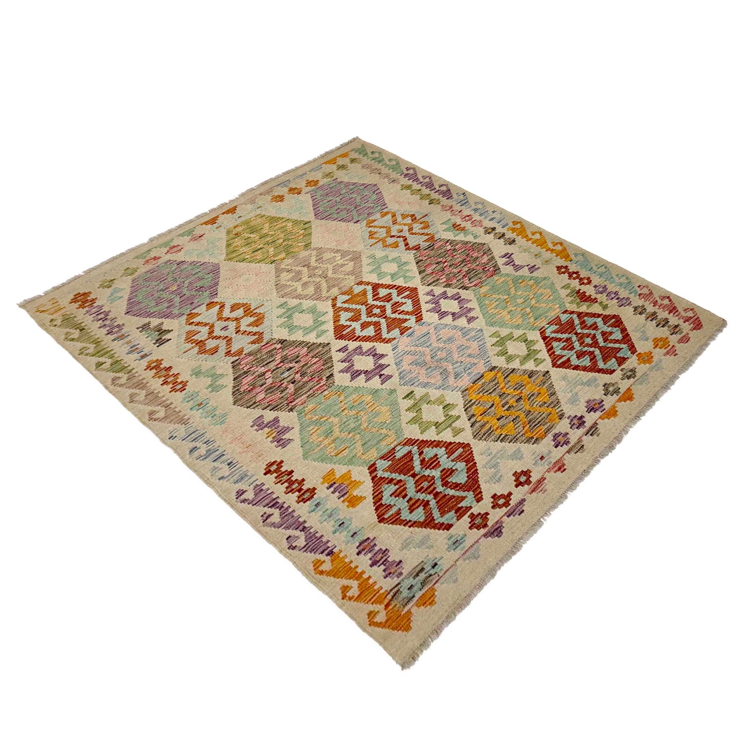 Hand Woven Wool Kelim 4' 10" x 6' 0" ft / 147 x 182 cm - No. R38288