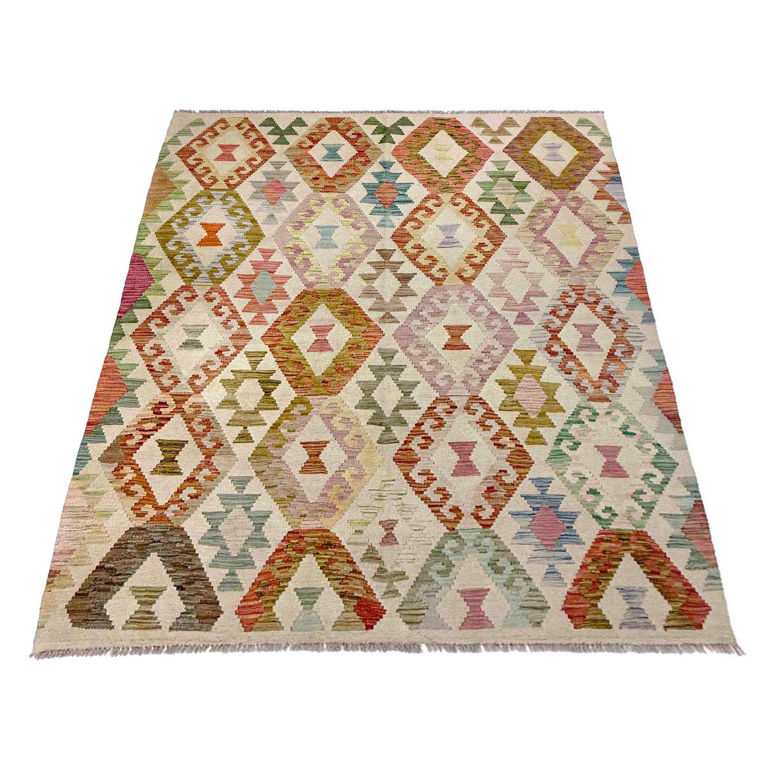 Hand Woven Wool Kelim 4' 11" x 6' 6" ft / 149 x 197 cm - No. R38294
