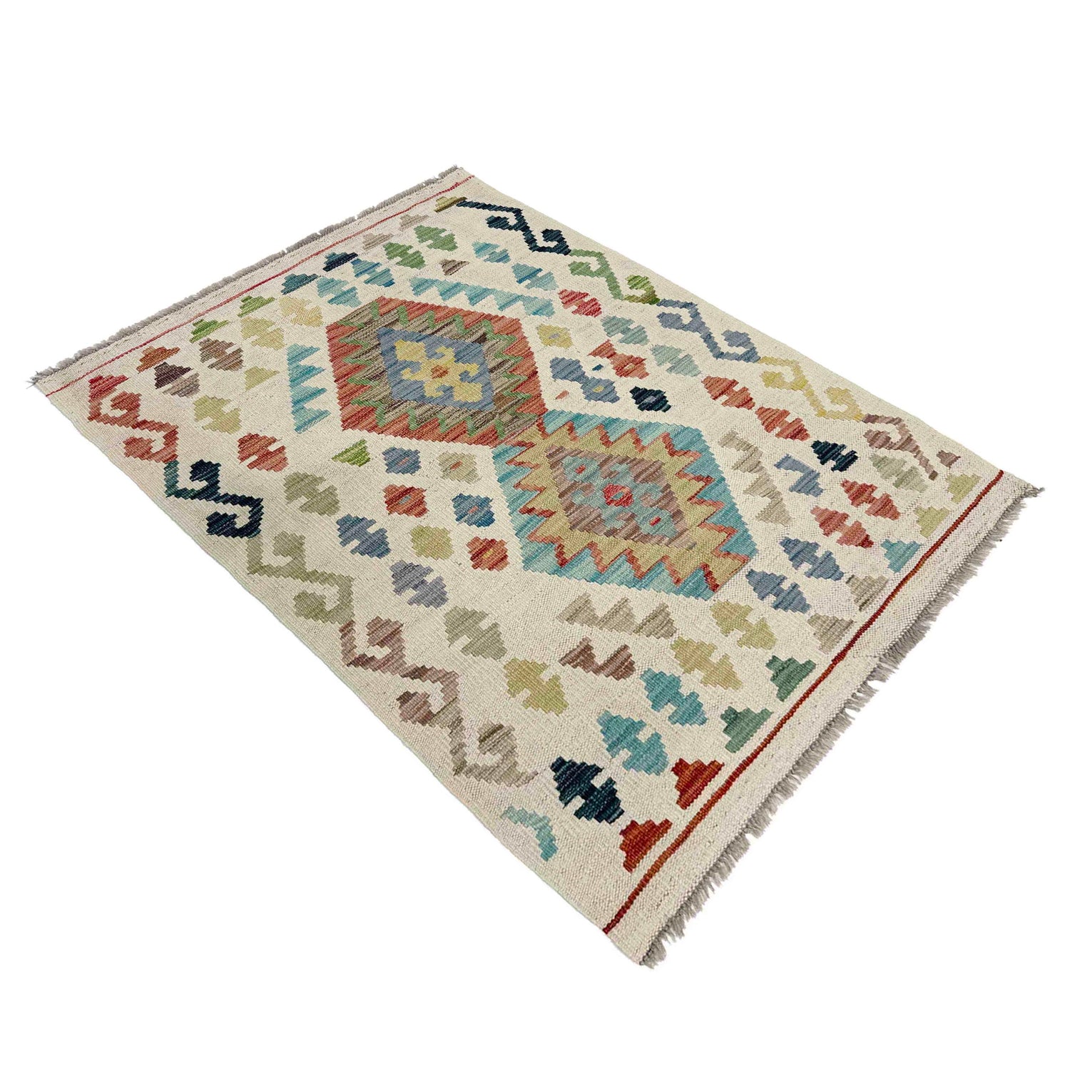 Multi Color ful Flat-Weave Wool Kilim 2' 8" x 4' 1" ft / 82 x 125 cm - No. R38298