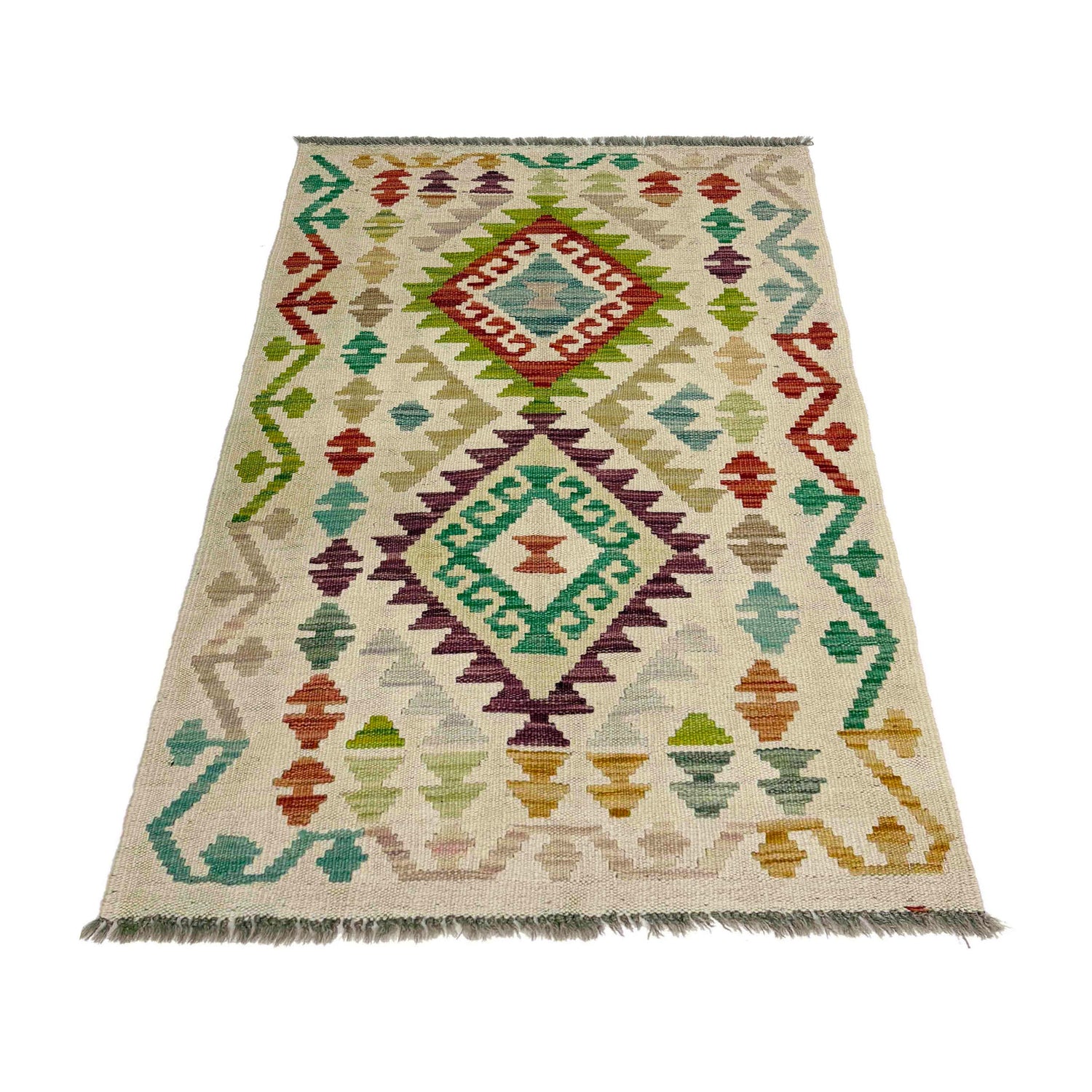 Hand Knotted Afghan Style Kilim 2' 5" x 4' 1" ft / 73 x 124 cm - No. R38302