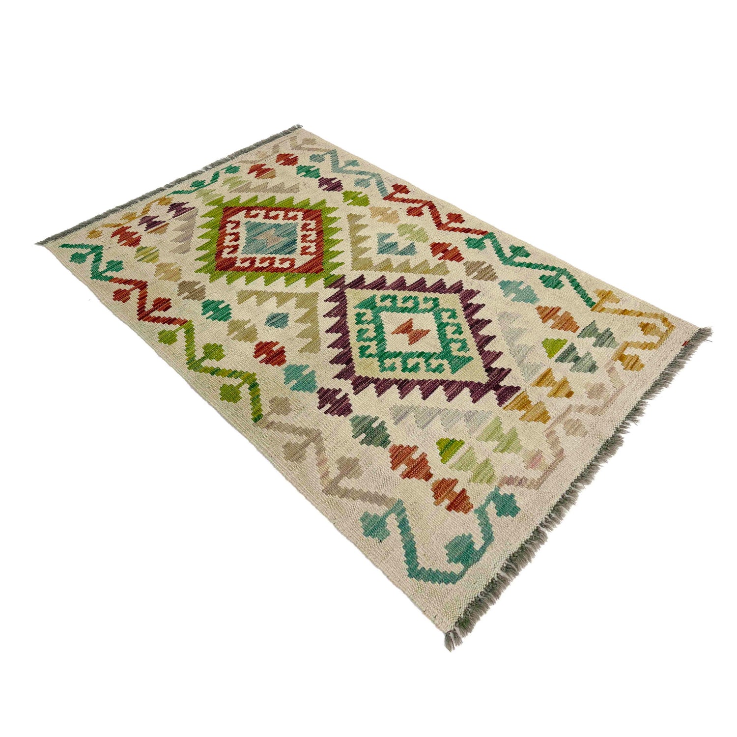 Hand Knotted Afghan Style Kilim 2' 5" x 4' 1" ft / 73 x 124 cm - No. R38302