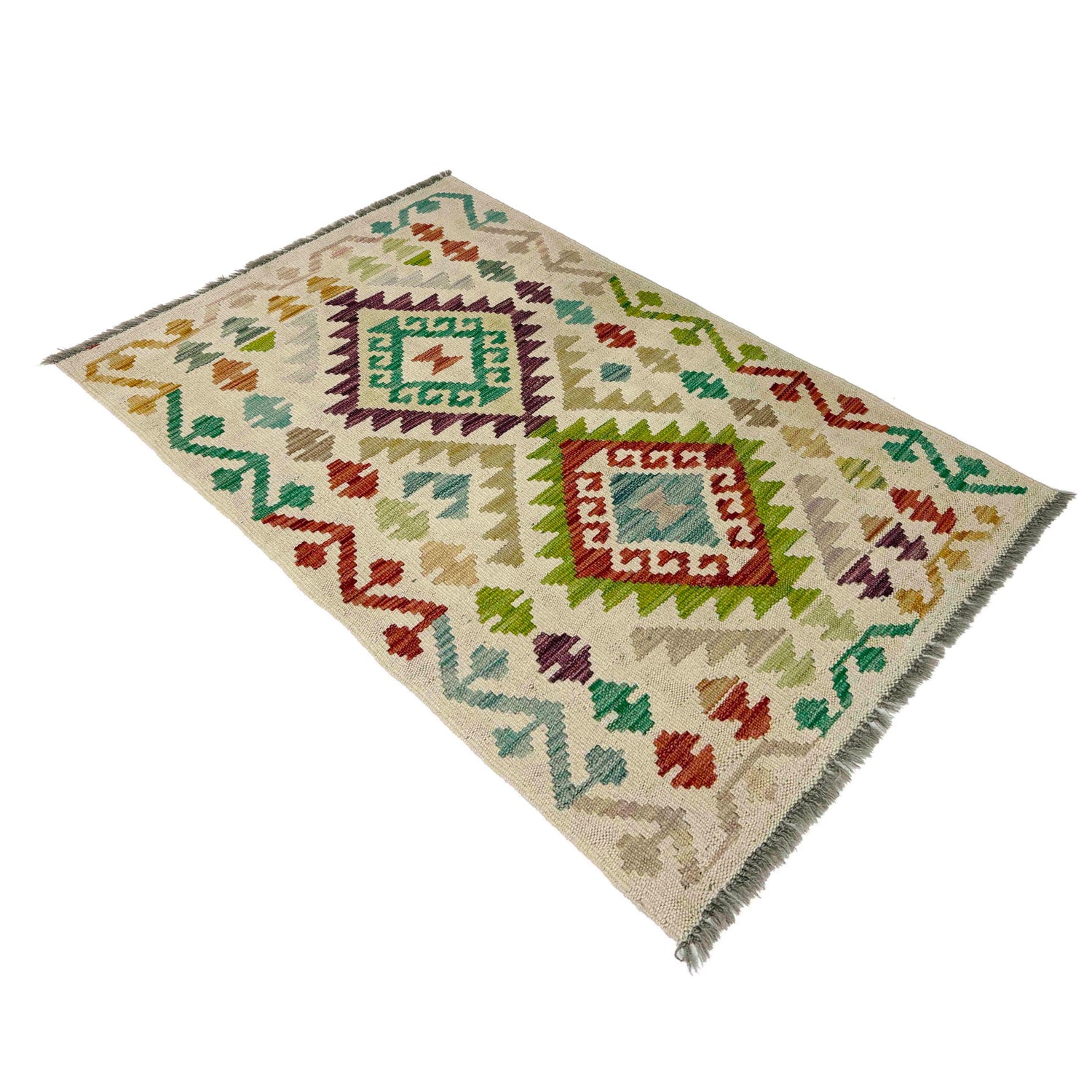 Hand Knotted Afghan Style Kilim 2' 5" x 4' 1" ft / 73 x 124 cm - No. R38302