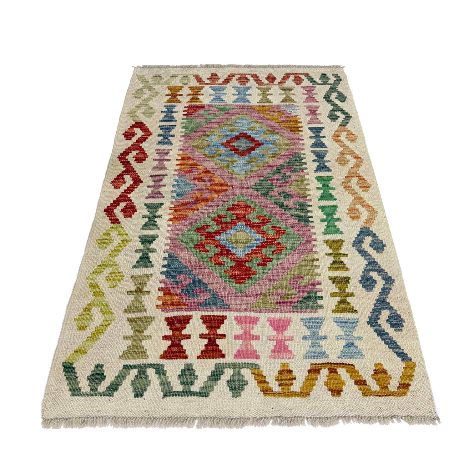 Handmade Turkish Design Wool Kilim 2' 4" x 4' 1" ft / 72 x 125 cm - No. R38304