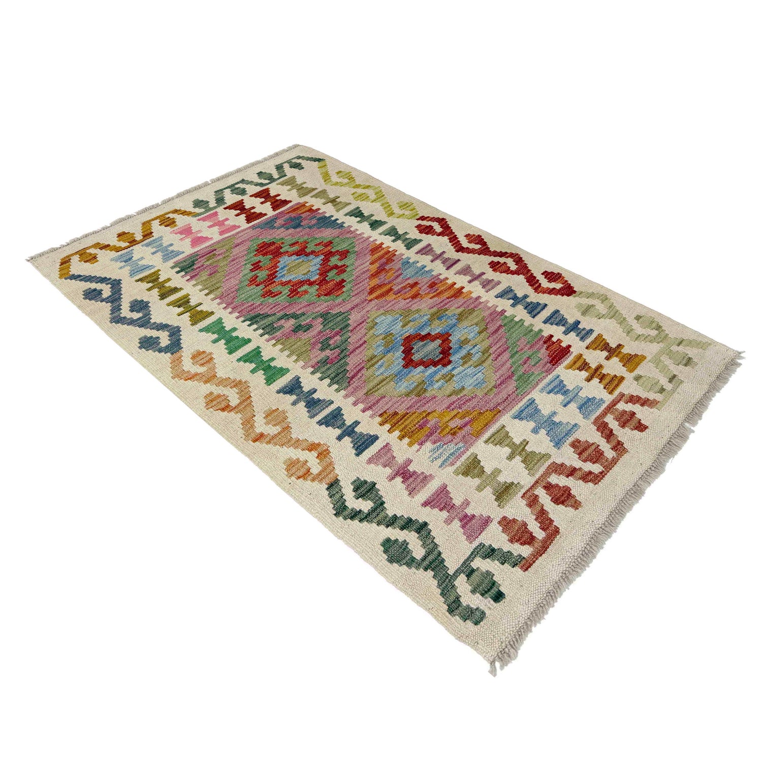 Handmade Turkish Design Wool Kilim 2' 4" x 4' 1" ft / 72 x 125 cm - No. R38304