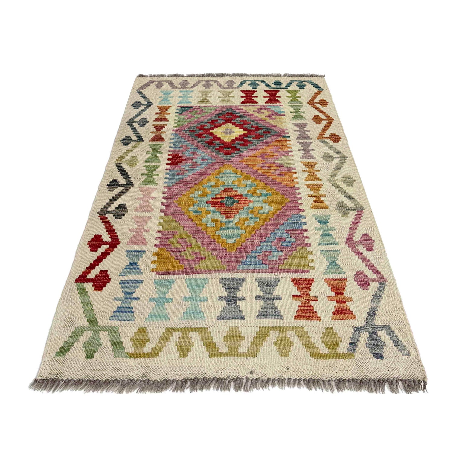Handmade Turkish Design Wool Kilim 2' 6" x 4' 0" ft / 75 x 123 cm - No. R38307