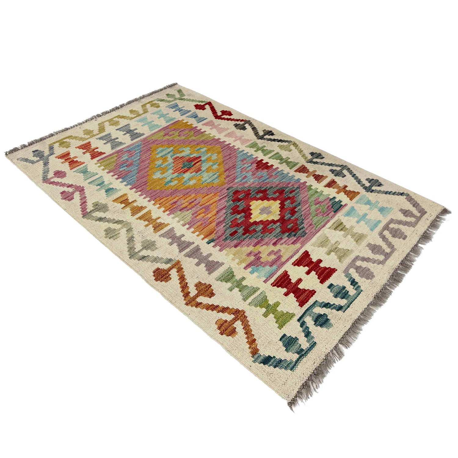 Handmade Turkish Design Wool Kilim 2' 6" x 4' 0" ft / 75 x 123 cm - No. R38307