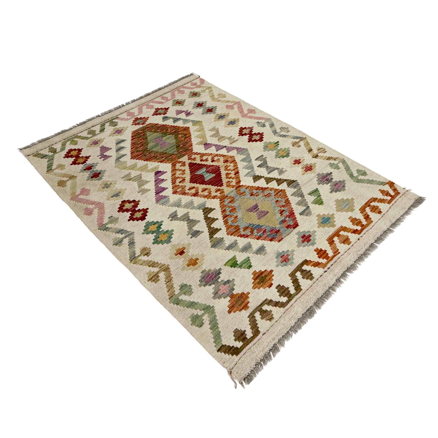 Multi Color ful Flat-Weave Wool Kilim 2' 10" x 4' 2" ft / 86 x 127 cm - No. R38312