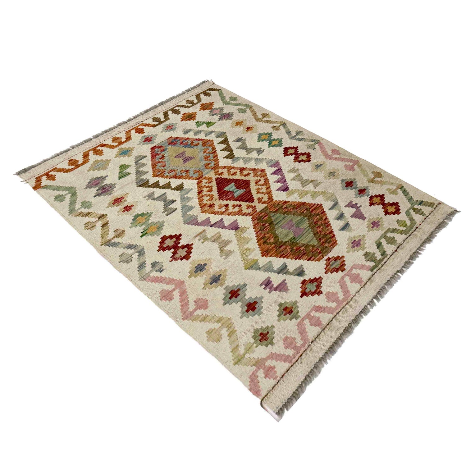 Multi Color ful Flat-Weave Wool Kilim 2' 10" x 4' 2" ft / 86 x 127 cm - No. R38312