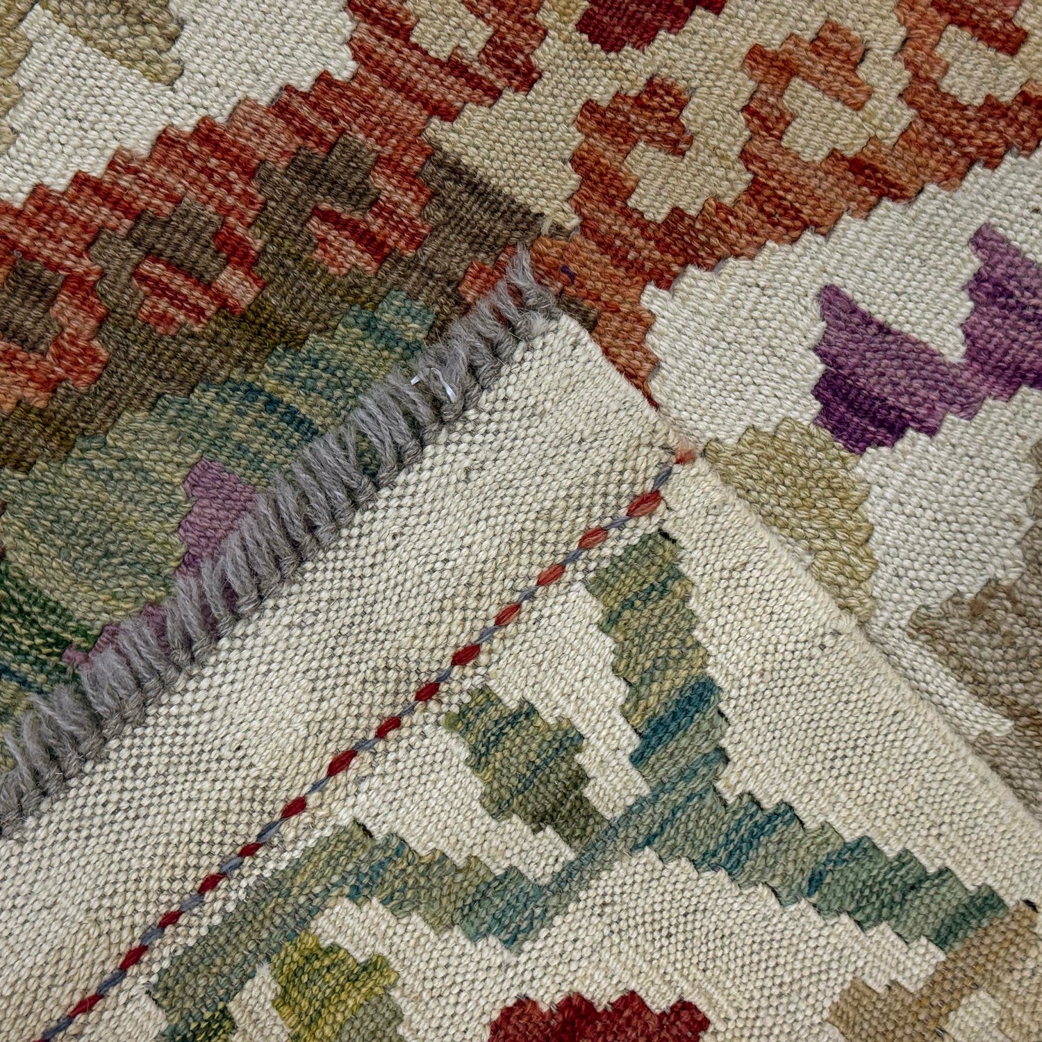 Multi Color ful Flat-Weave Wool Kilim 2' 10" x 4' 2" ft / 86 x 127 cm - No. R38312