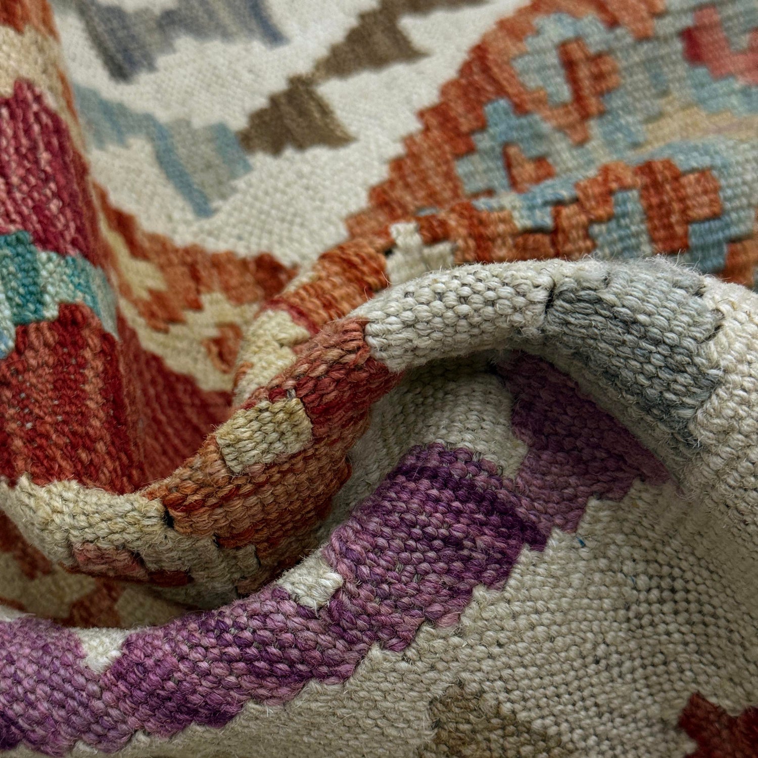 Multi Color ful Flat-Weave Wool Kilim 2' 10" x 4' 2" ft / 86 x 127 cm - No. R38312
