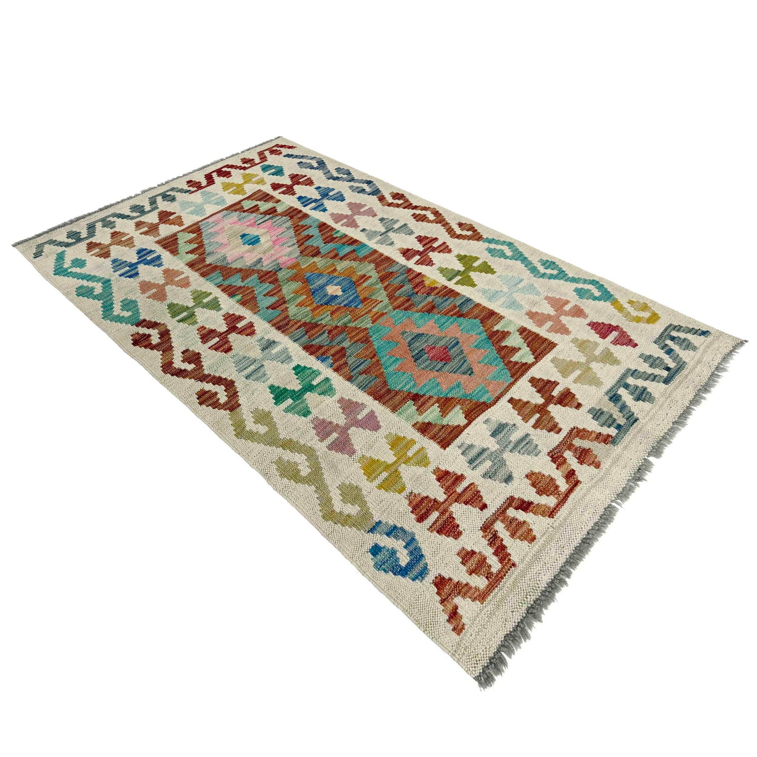 Handmade Afghan Vegetable Kilim 2' 6" x 4' 0" ft / 77 x 123 cm - No. R38328