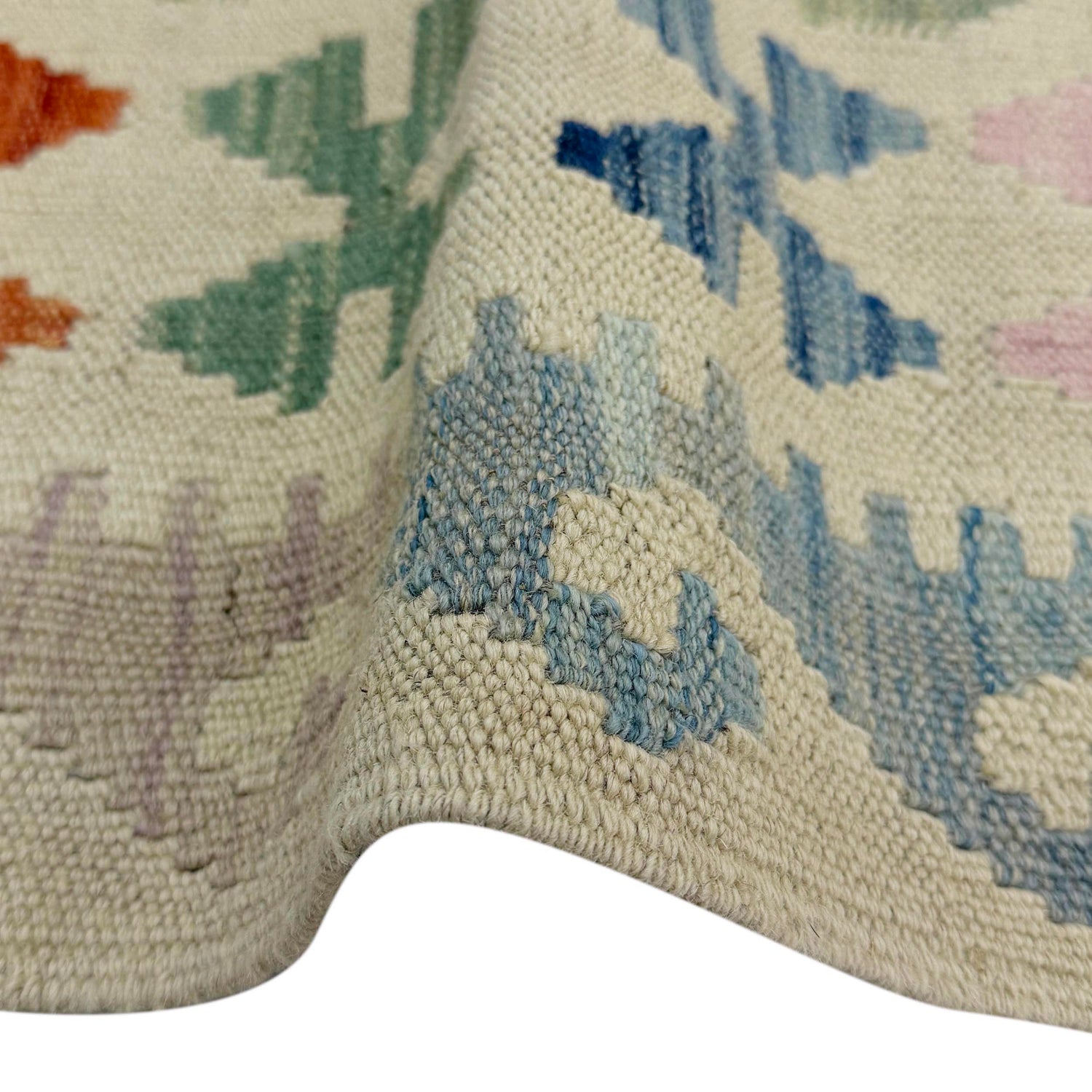 Colorful Flat-Weave Wool Kilim 2' 9" x 4' 2" ft / 83 x 128 cm - No. R38331