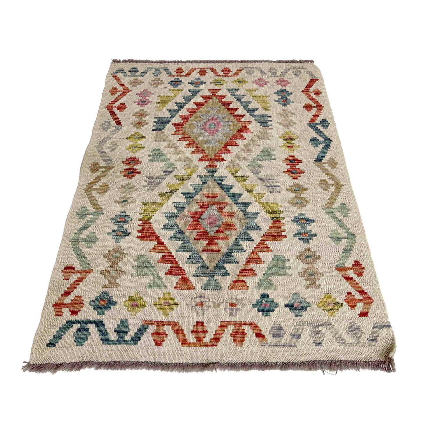 Hand Knotted Afghan Style Kilim 2' 8" x 3' 11" ft / 81 x 120 cm - No. R38340