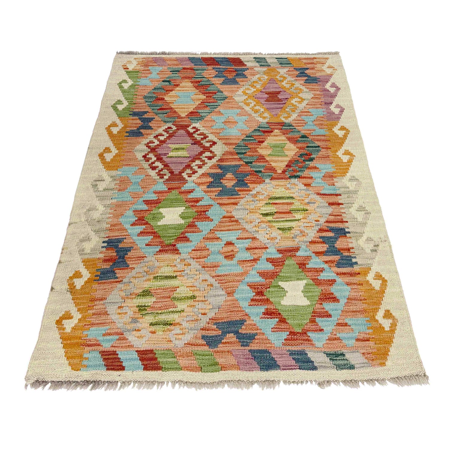 Hand Knotted Afghan Style Kilim 2' 8" x 4' 0" ft / 81 x 123 cm - No. R38341