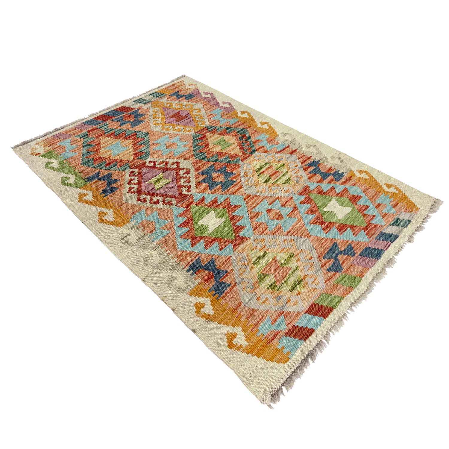 Hand Knotted Afghan Style Kilim 2' 8" x 4' 0" ft / 81 x 123 cm - No. R38341