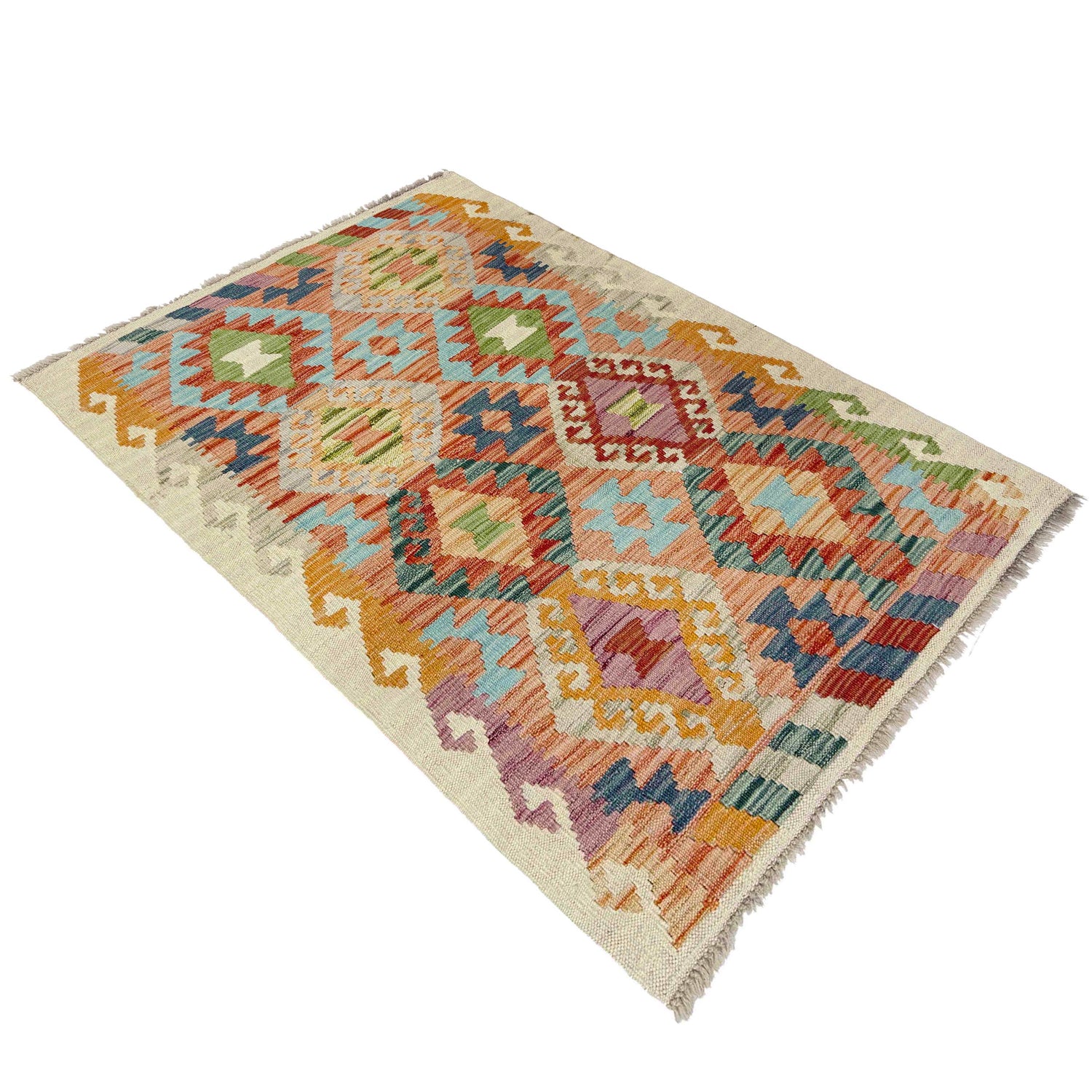 Hand Knotted Afghan Style Kilim 2' 8" x 4' 0" ft / 81 x 123 cm - No. R38341
