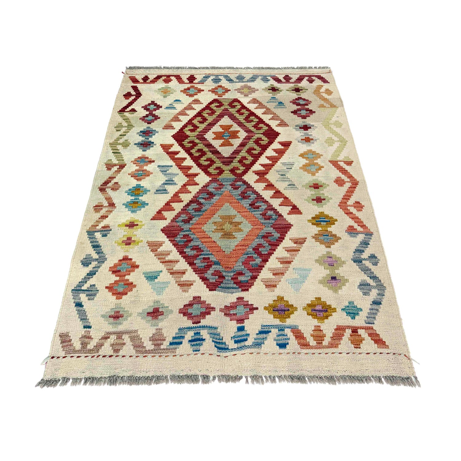 Hand Woven Wool Kelim 2' 10" x 4' 2" ft / 87 x 128 cm - No. R38343