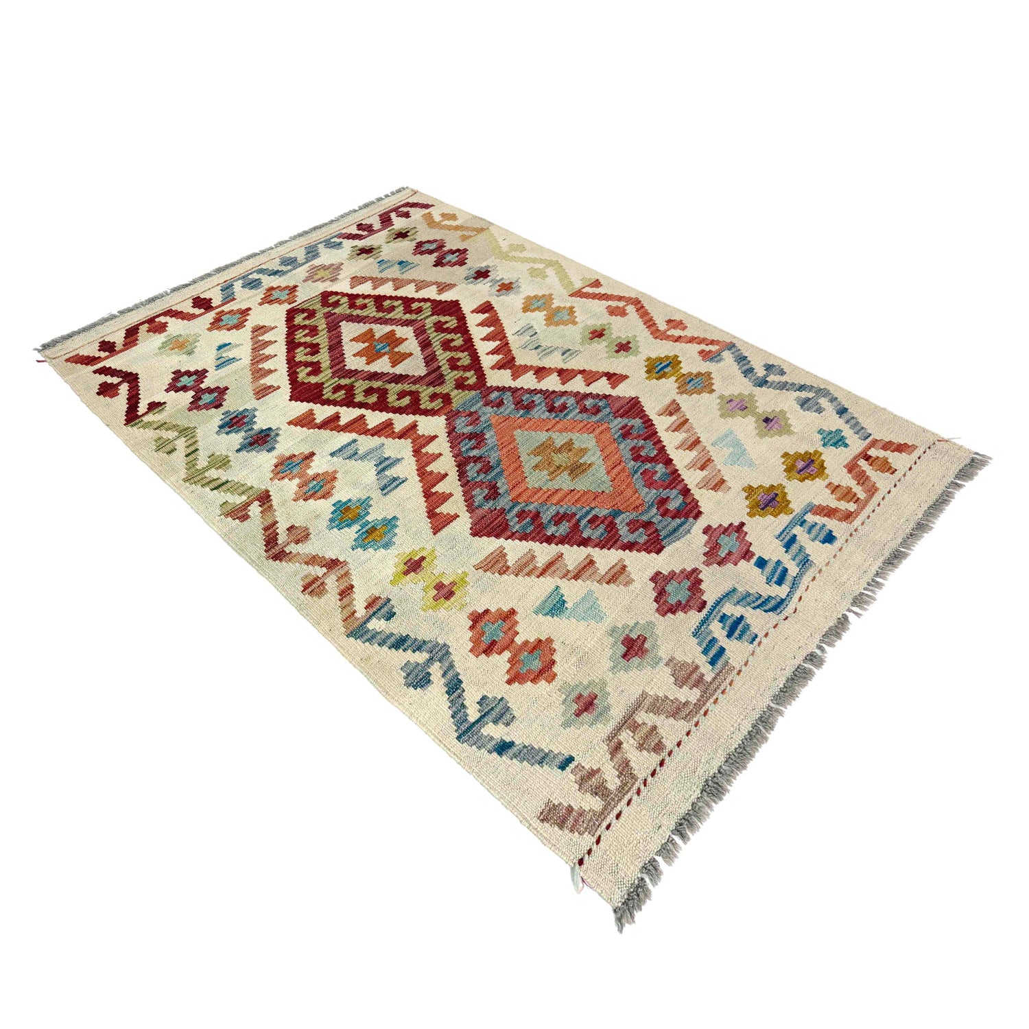 Hand Woven Wool Kelim 2' 10" x 4' 2" ft / 87 x 128 cm - No. R38343