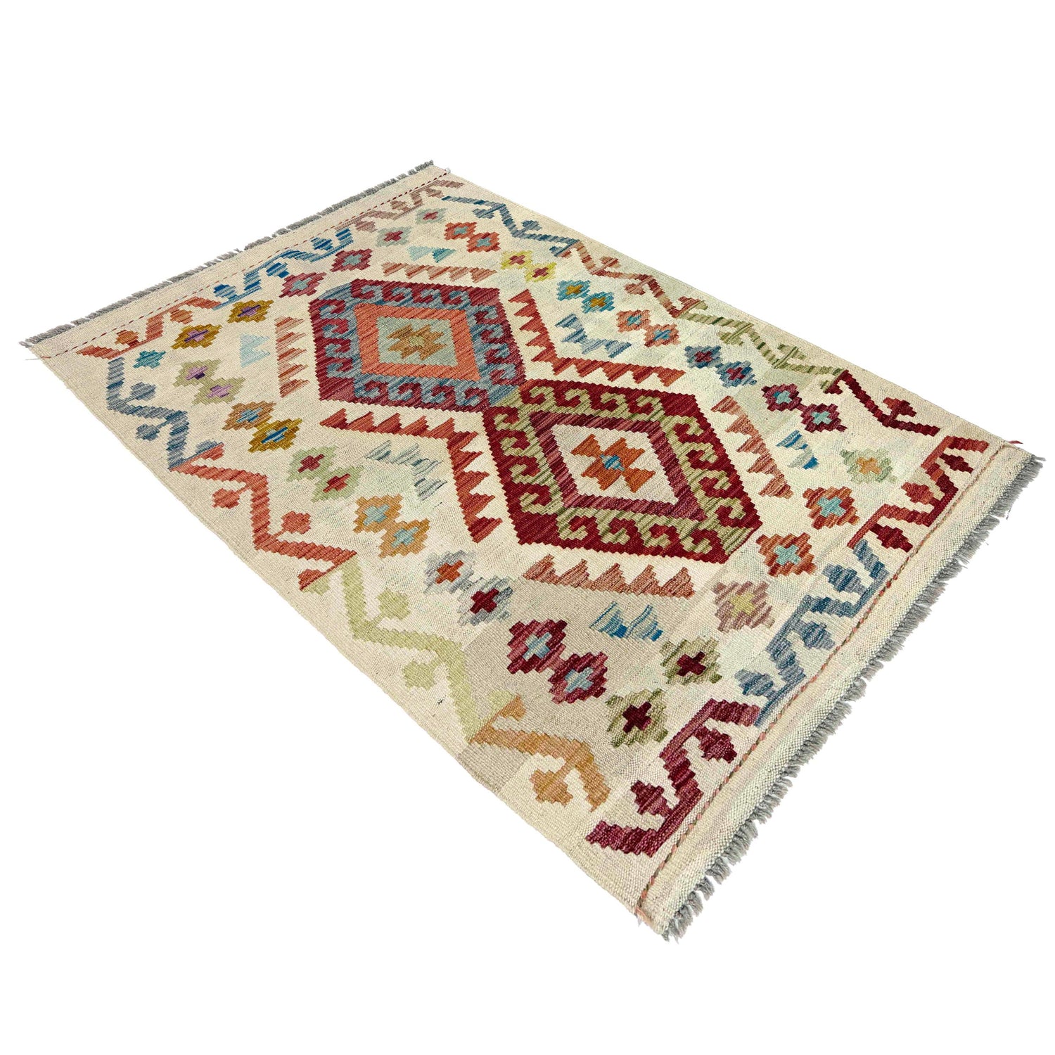Hand Woven Wool Kelim 2' 10" x 4' 2" ft / 87 x 128 cm - No. R38343