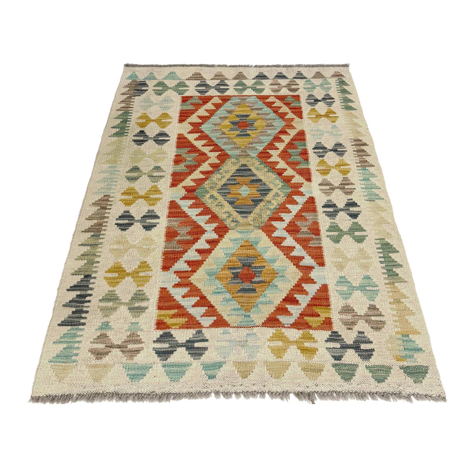 Handmade Turkish Design Wool Kilim 2' 8" x 4' 1" ft / 81 x 125 cm - No. R38346