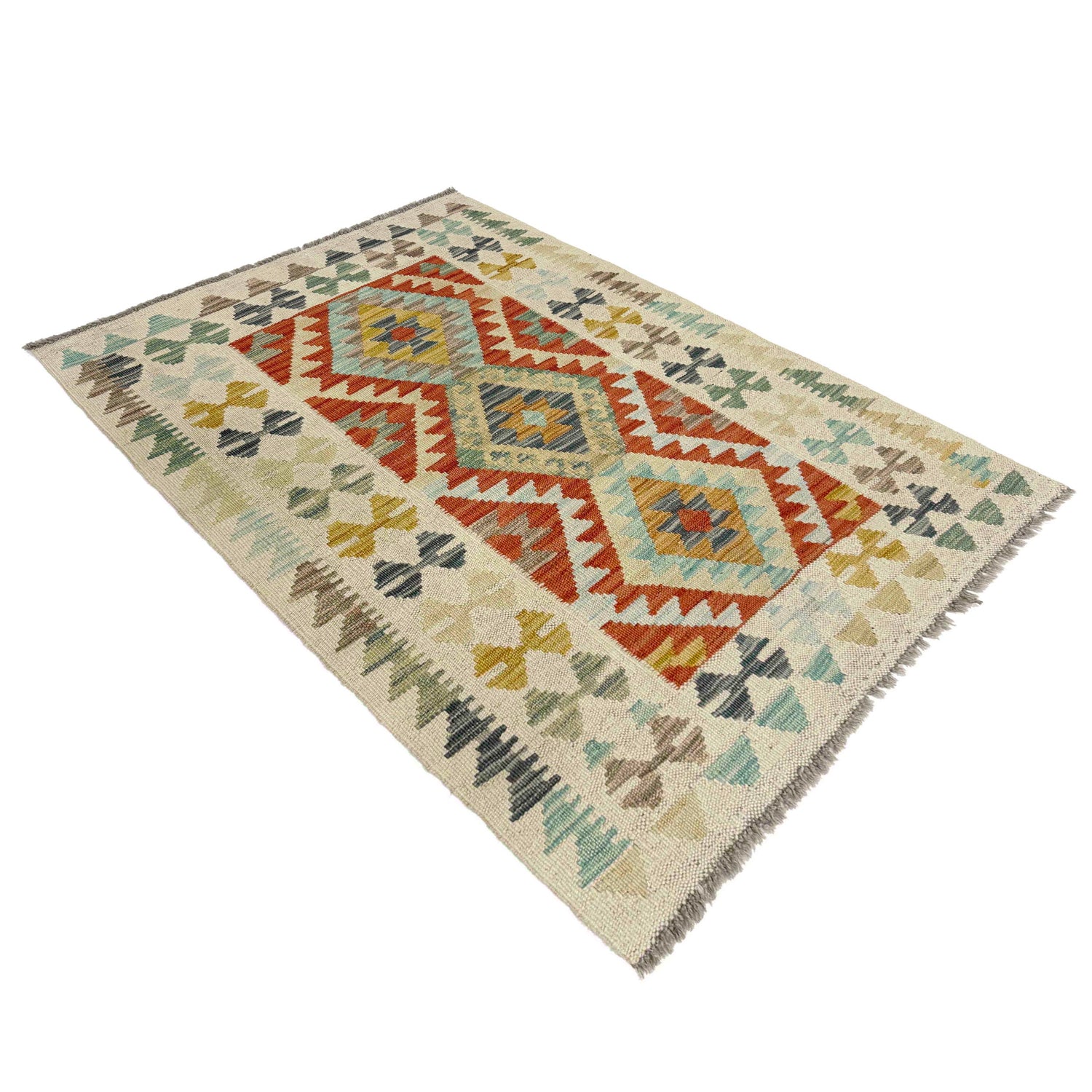 Handmade Turkish Design Wool Kilim 2' 8" x 4' 1" ft / 81 x 125 cm - No. R38346