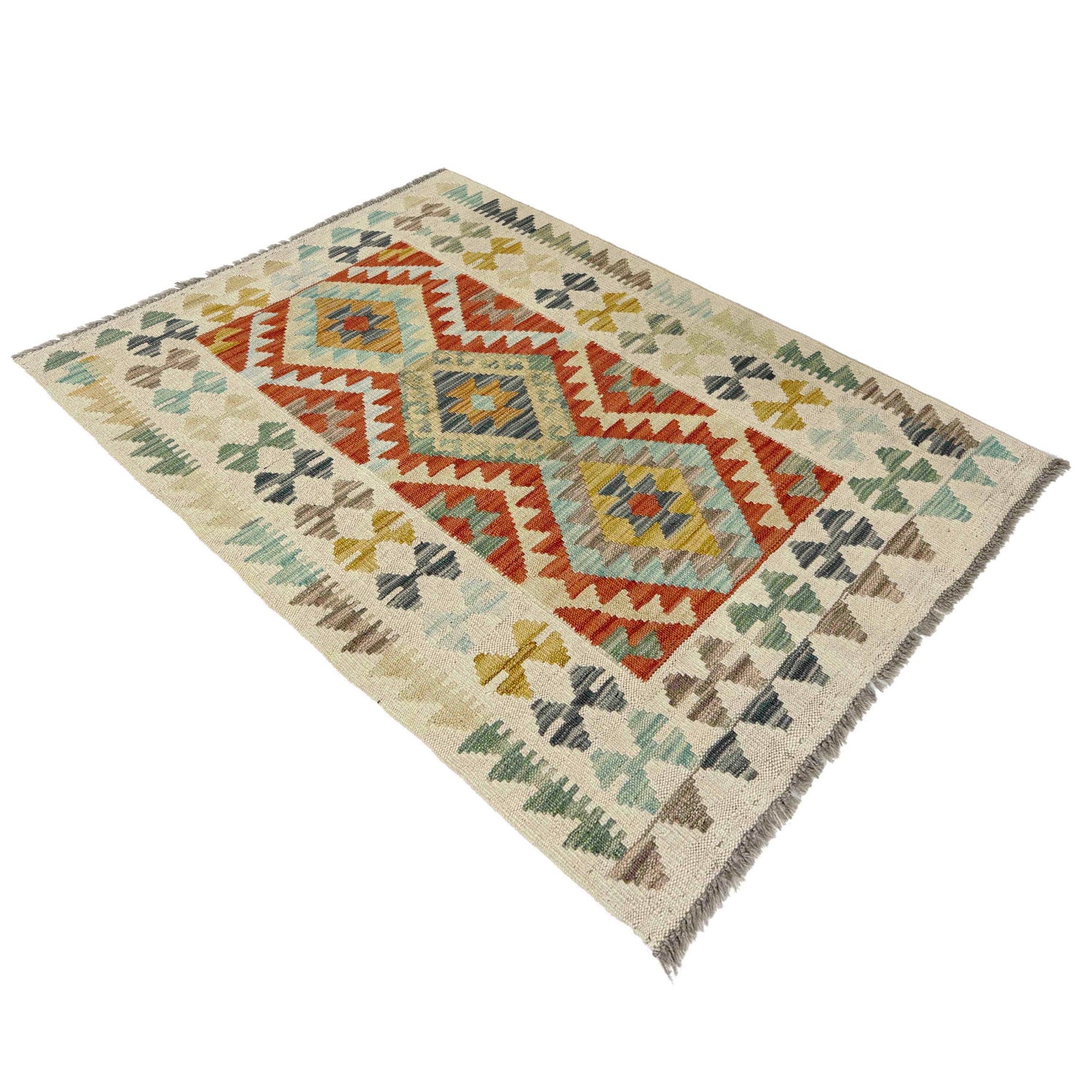 Handmade Turkish Design Wool Kilim 2' 8" x 4' 1" ft / 81 x 125 cm - No. R38346