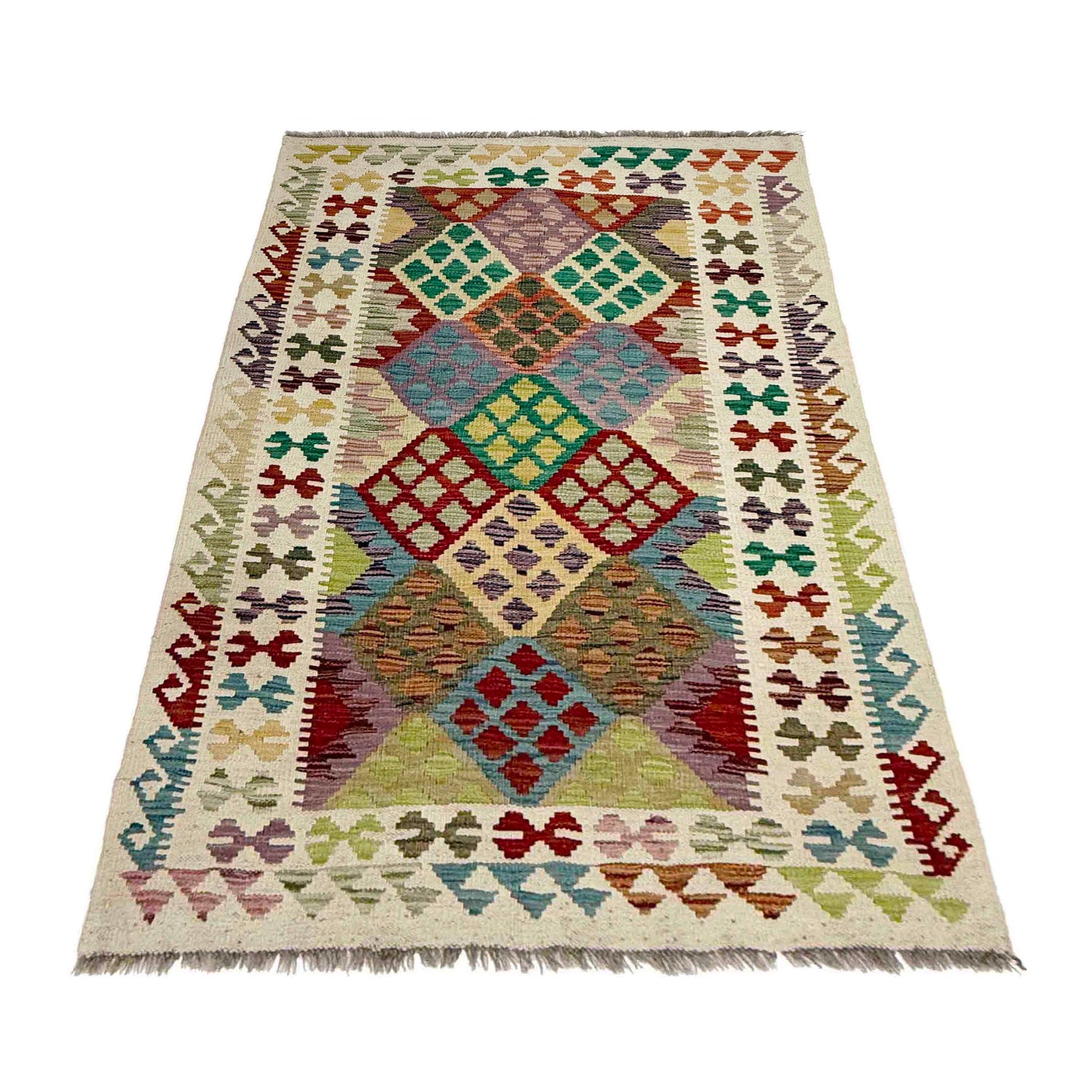 Hand Knotted Afghan Style Kilim 3' 1" x 5' 4" ft / 95 x 162 cm - No. R38352