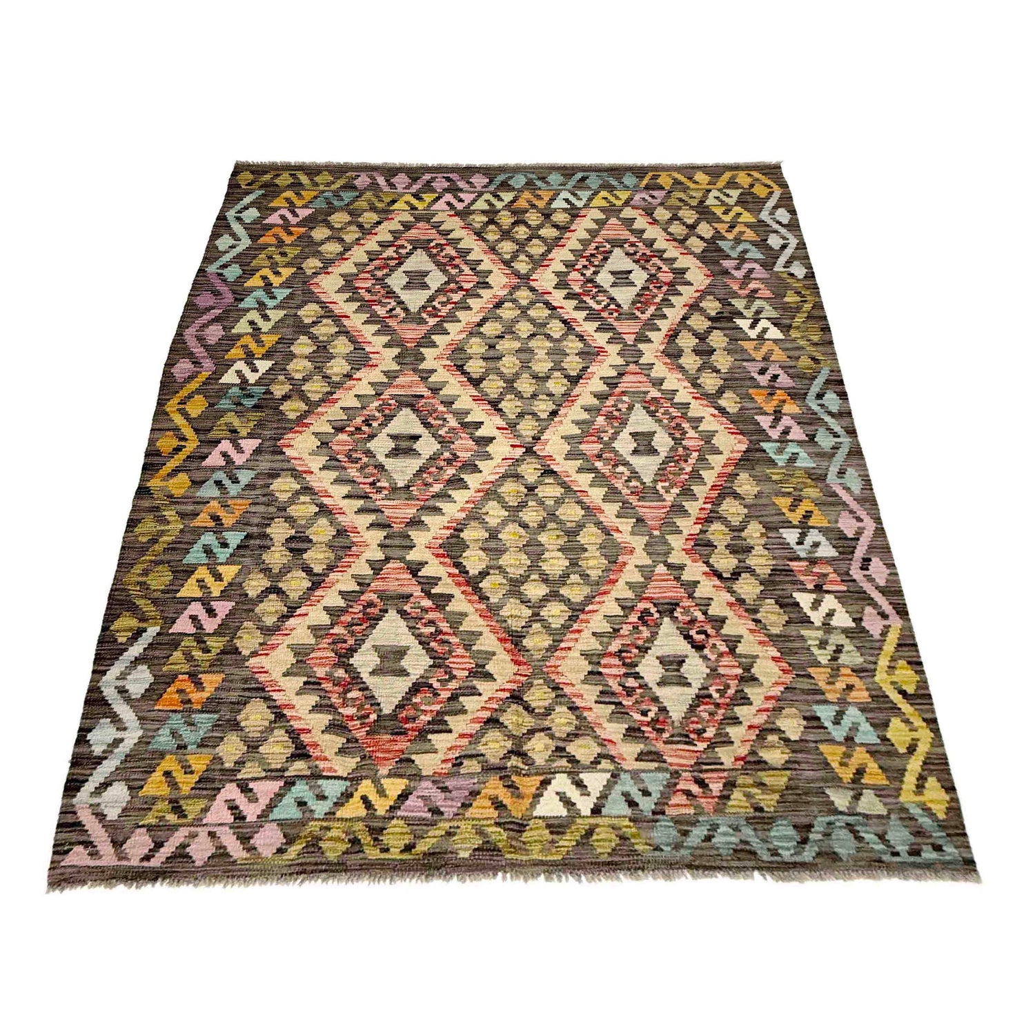 Hand Knotted Flatweave Kilim 4' 10" x 6' 8" ft / 147 x 203 cm - No. R38364