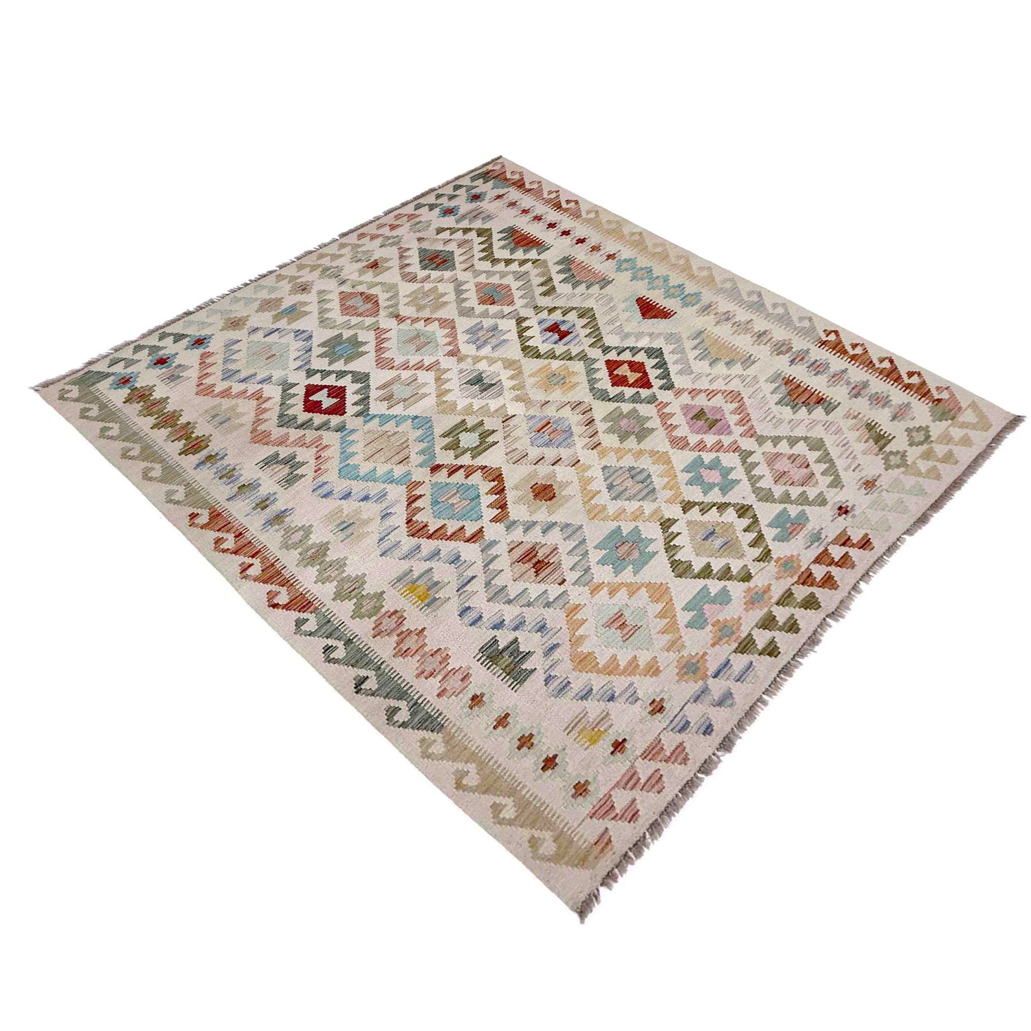 Handmade Afghan Vegetable Kilim 5' 0" x 6' 4" ft / 152 x 192 cm - No. R38365