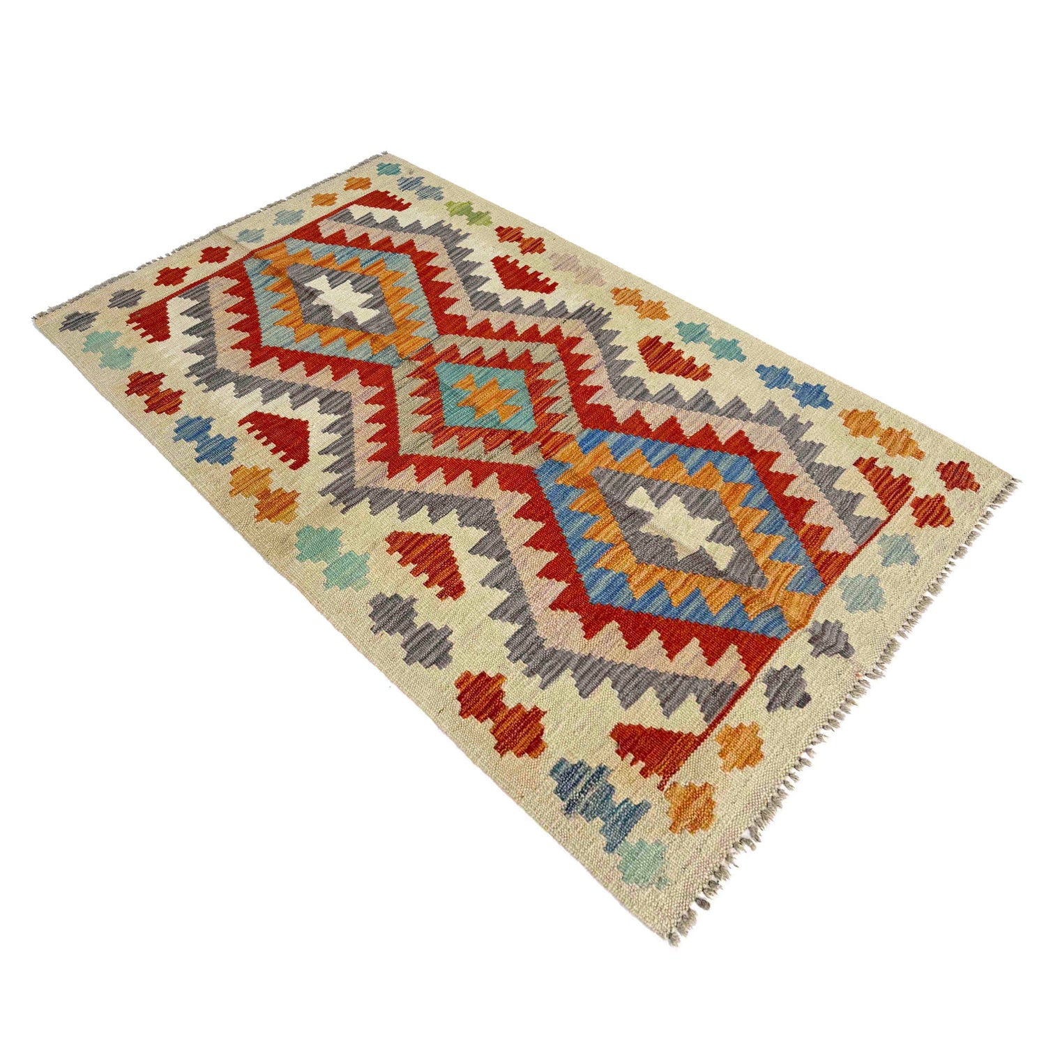 Hand Woven Wool Kelim 2' 6" x 4' 2" ft / 77 x 127 cm - No. R38407