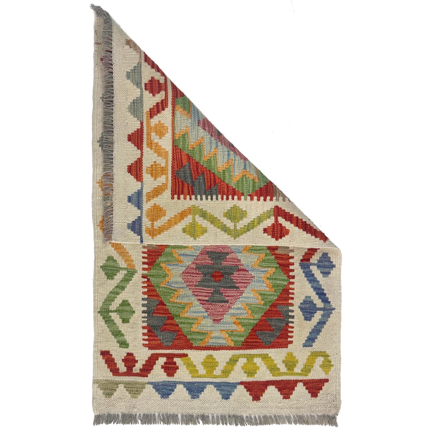 Multi Color ful Flat-Weave Wool Kilim 2' 0" x 3' 3" ft / 61 x 100 cm - No. R38417