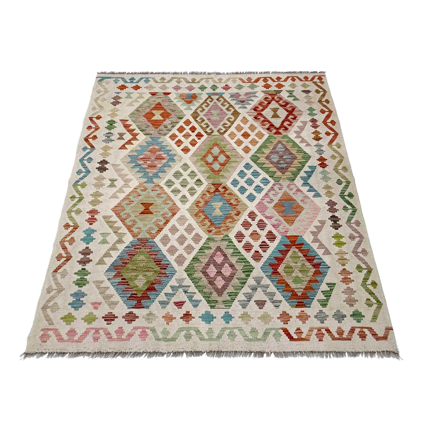 Hand Made Afghan Kilim 4' 11" x 6' 4" ft / 151 x 194 cm - No. R38450