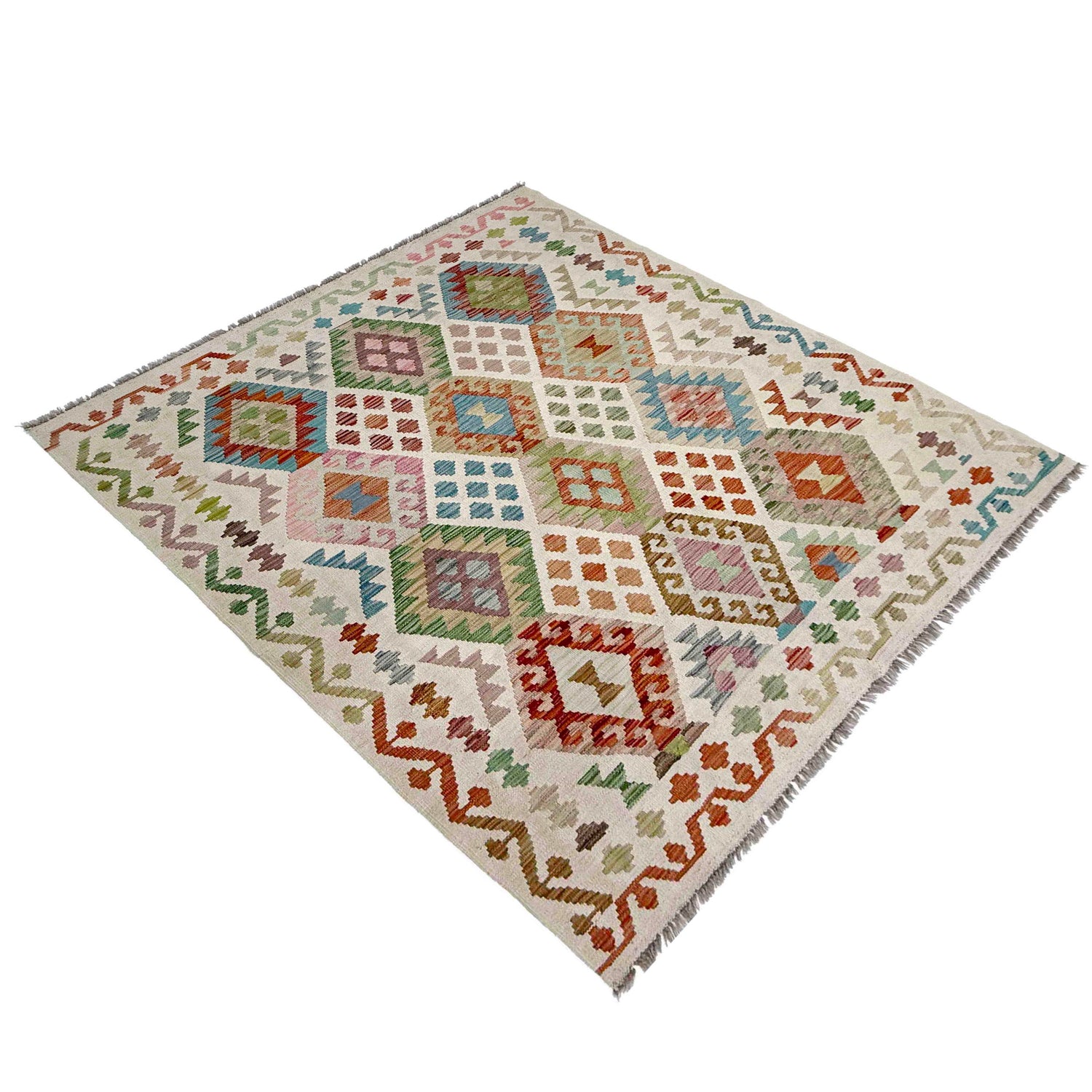 Hand Made Afghan Kilim 4' 11" x 6' 4" ft / 151 x 194 cm - No. R38450