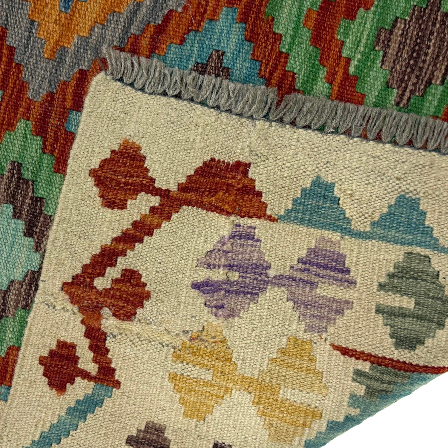 Multi Color ful Flat-Weave Wool Kilim 4' 10" x 6' 5" ft / 147 x 196 cm - No. R38451