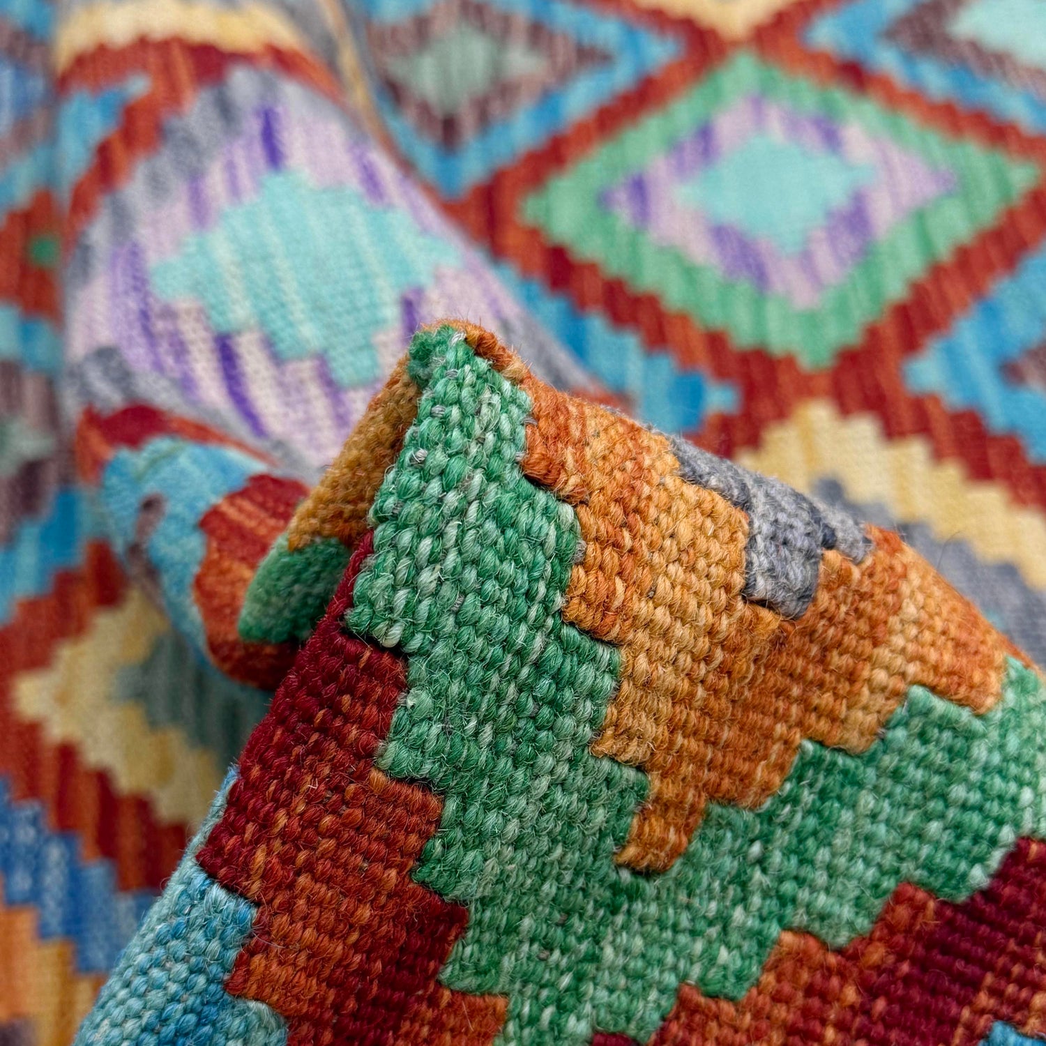 Multi Color ful Flat-Weave Wool Kilim 4' 10" x 6' 5" ft / 147 x 196 cm - No. R38451
