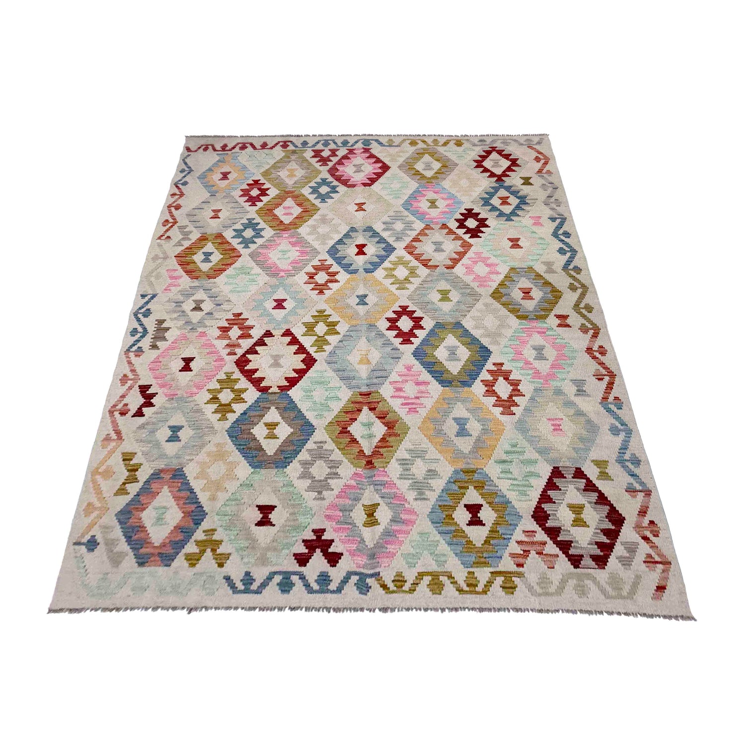 Handmade Turkish Design Wool Kilim 6' 0" x 8' 2" ft / 182 x 250 cm - No. R38453
