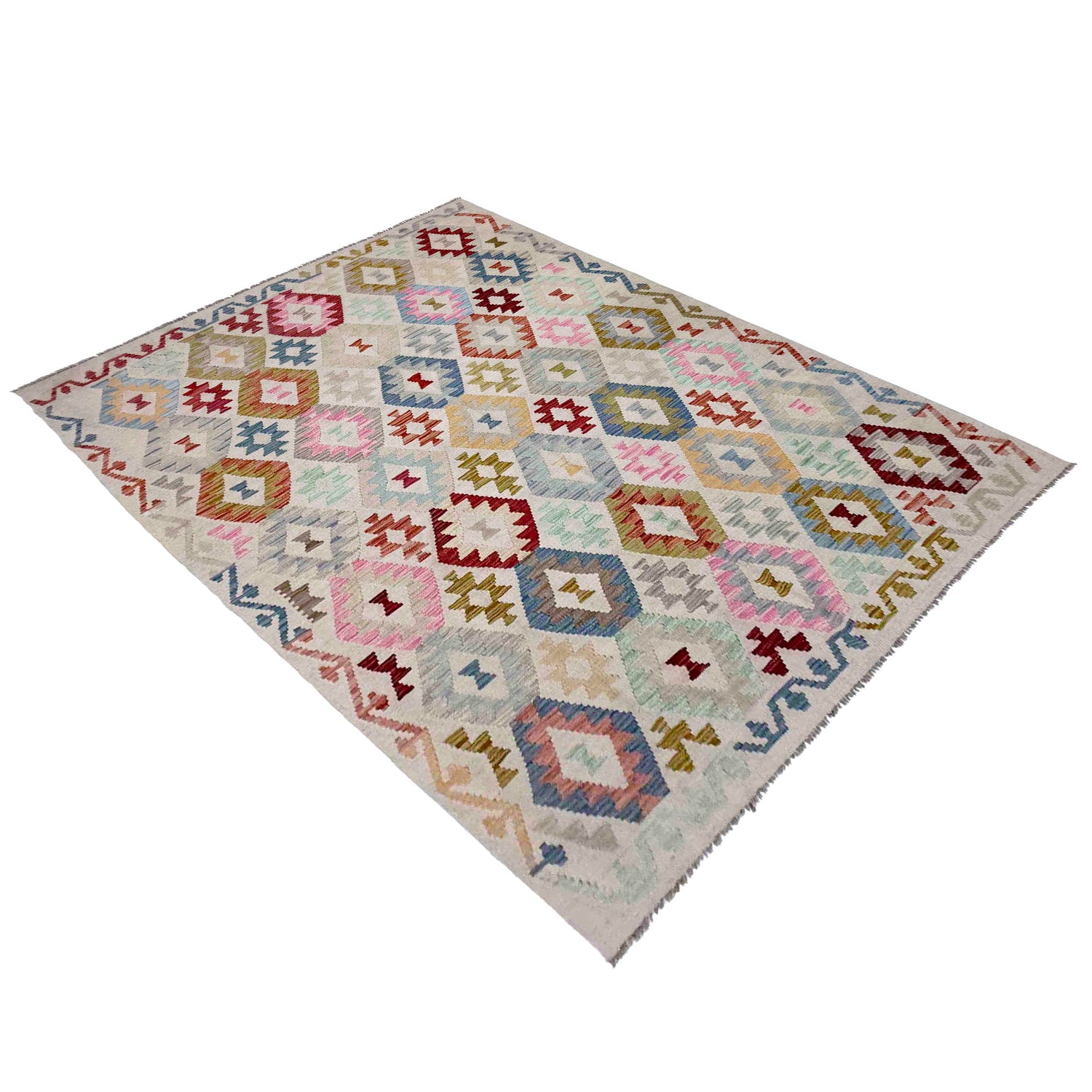 Handmade Turkish Design Wool Kilim 6' 0" x 8' 2" ft / 182 x 250 cm - No. R38453