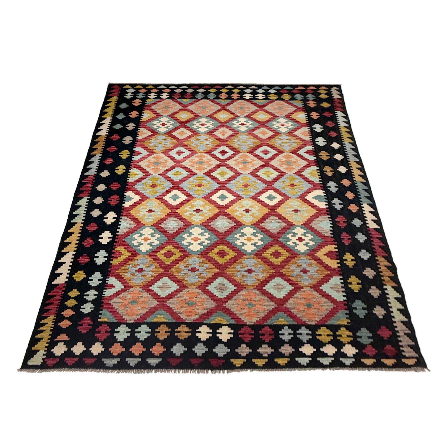 Handmade Turkish Design Wool Kilim 6' 7" x 9' 10" ft / 200 x 300 cm - No. R38622