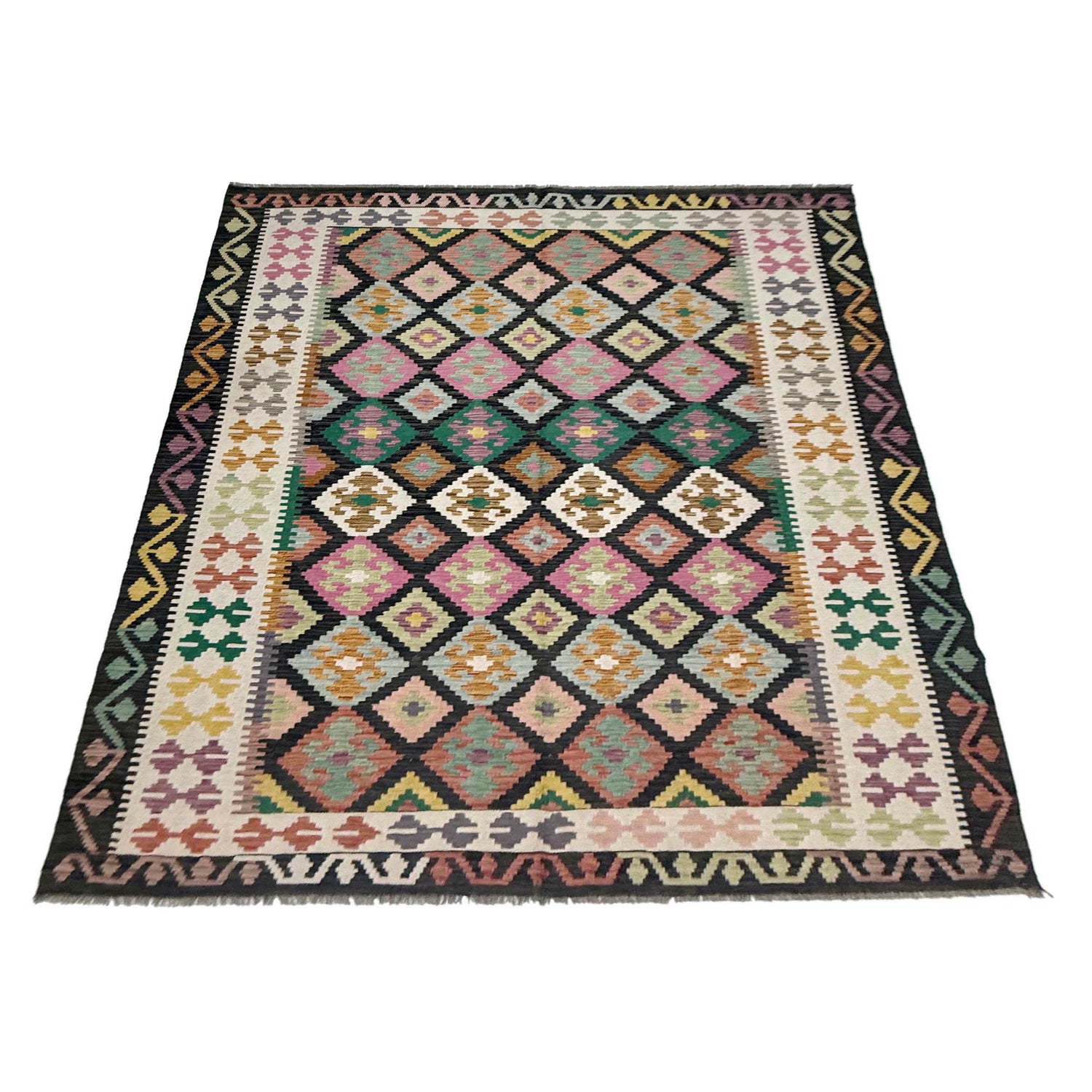 Handmade Afghan Vegetable Kilim 6' 8" x 9' 7" ft / 202 x 293 cm - No. R38626