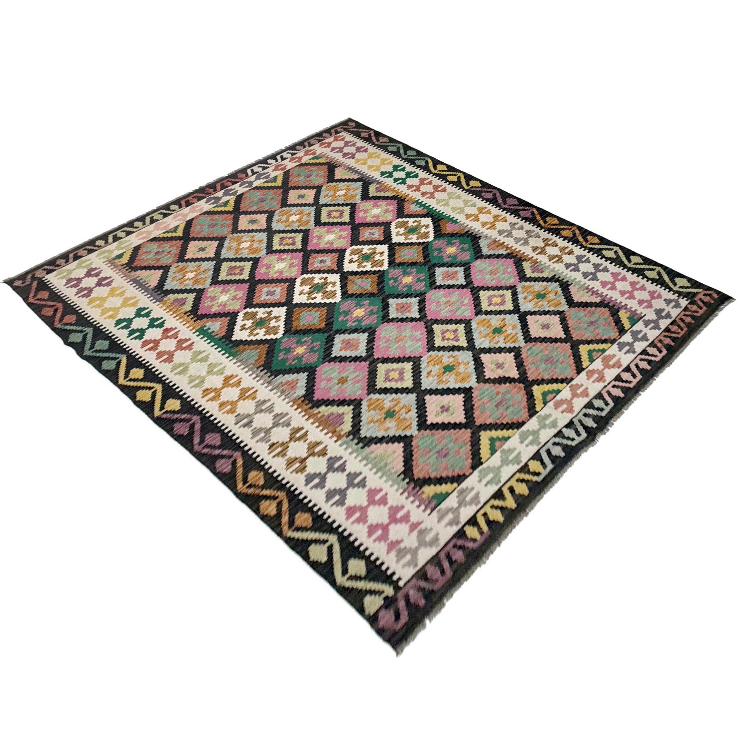 Handmade Afghan Vegetable Kilim 6' 8" x 9' 7" ft / 202 x 293 cm - No. R38626