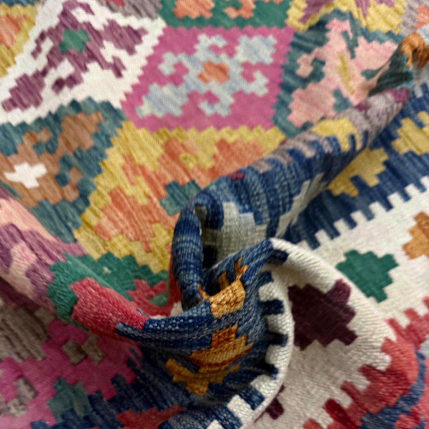 Multi Color ful Flat-Weave Wool Kilim 6' 7" x 9' 9" ft / 200 x 296 cm - No. R38628