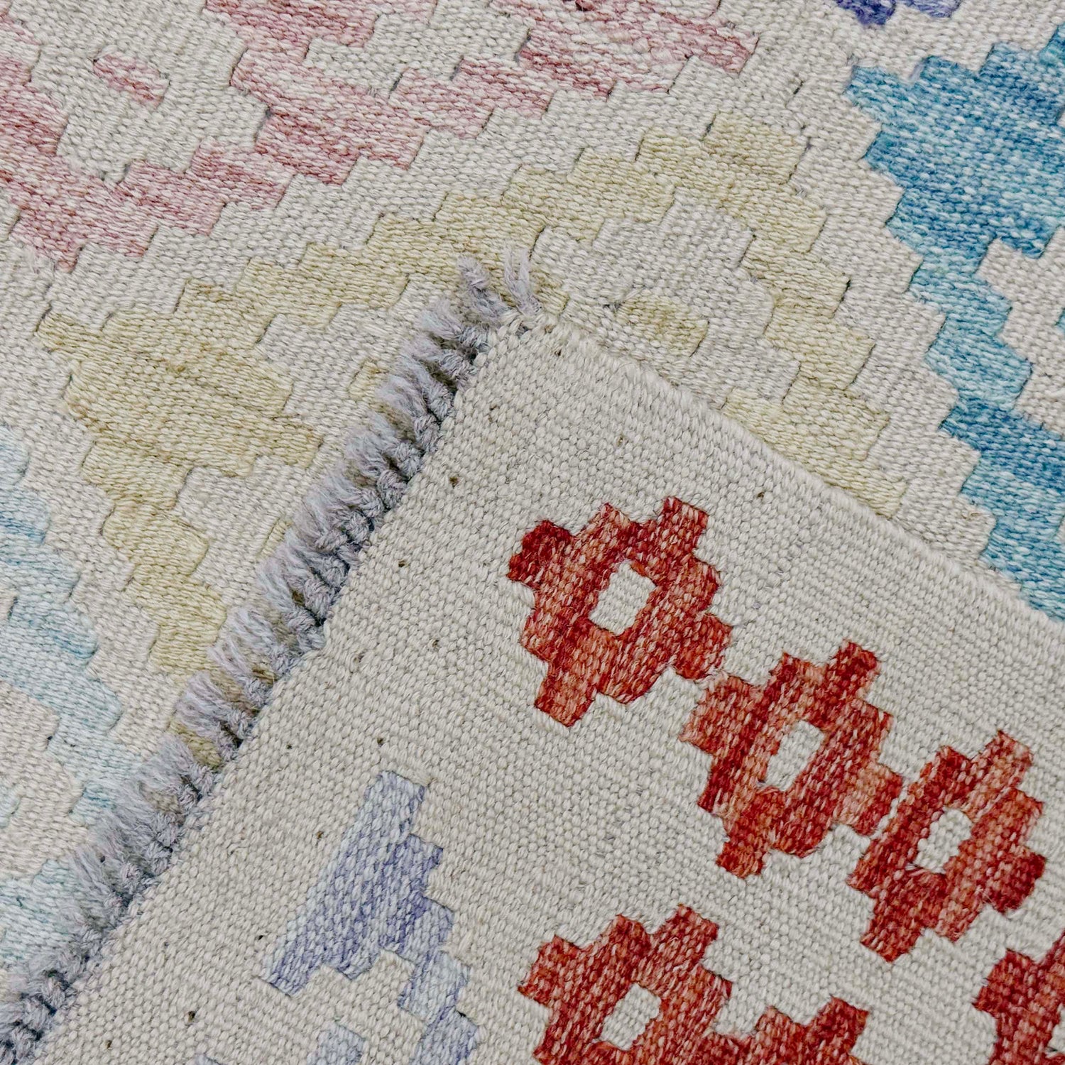 Multi Color ful Flat-Weave Wool Kilim 6' 7" x 9' 6" ft / 200 x 289 cm - No. R38629
