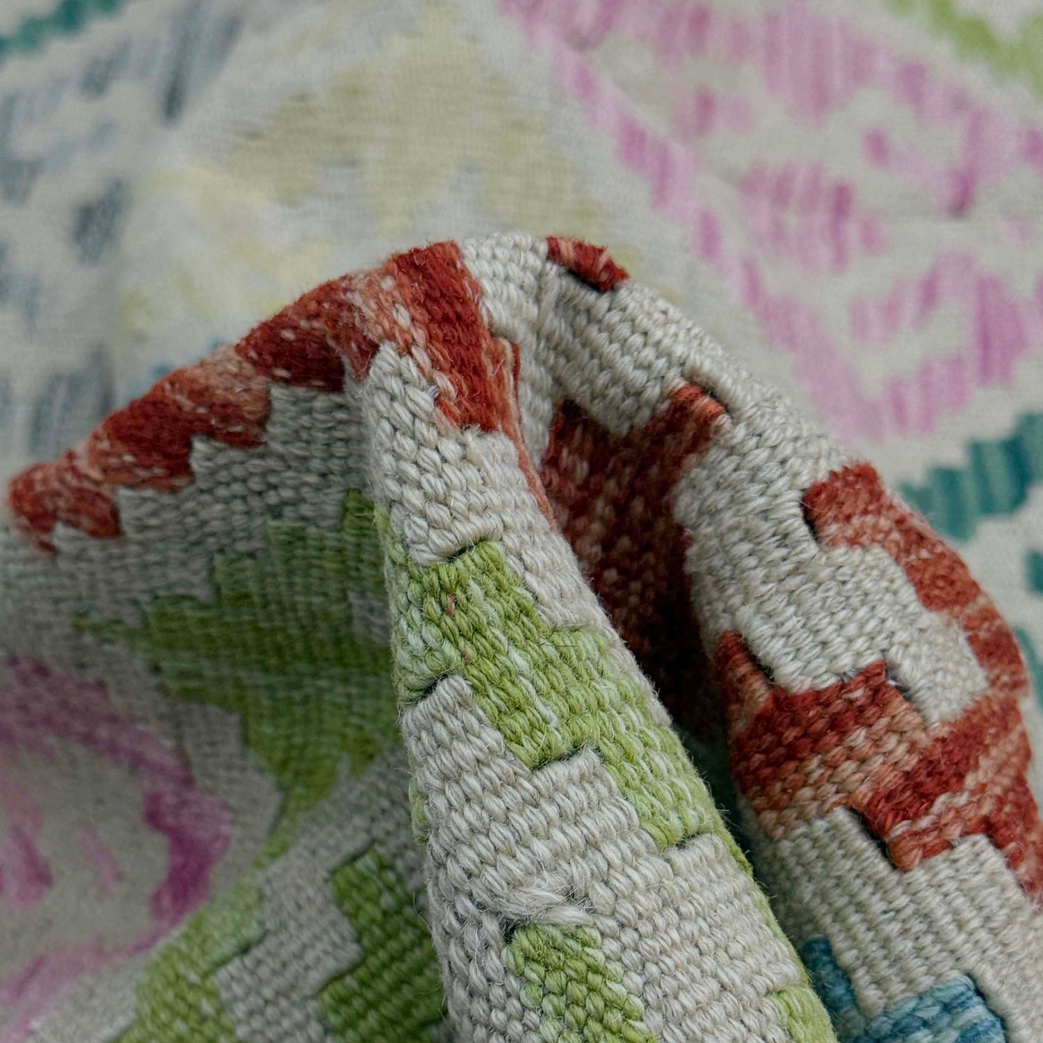 Multi Color ful Flat-Weave Wool Kilim 6' 7" x 9' 6" ft / 200 x 289 cm - No. R38629